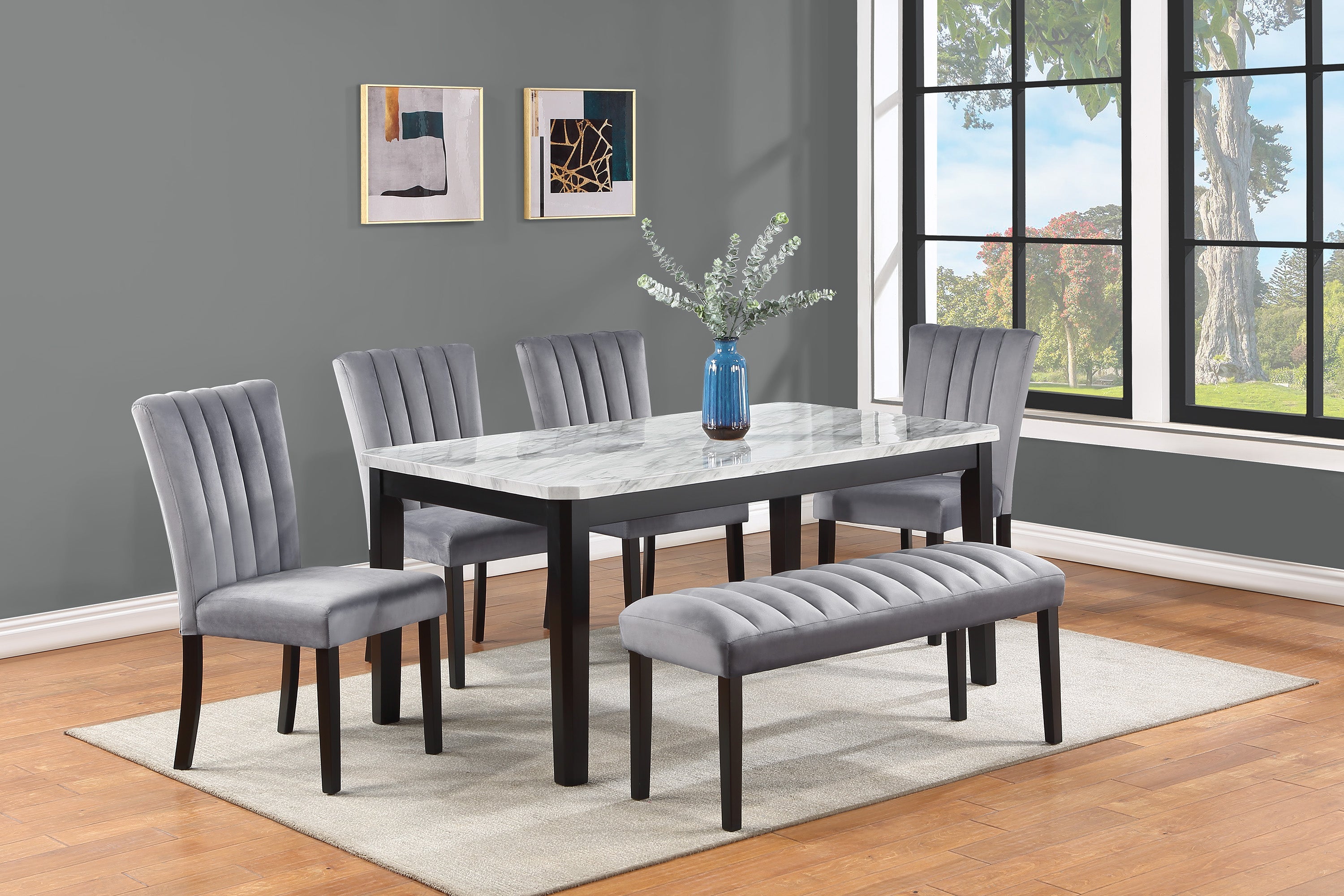 Pascal White/Black Faux Marble Dining Table - 2224T-3864 - Bien Home Furniture & Electronics