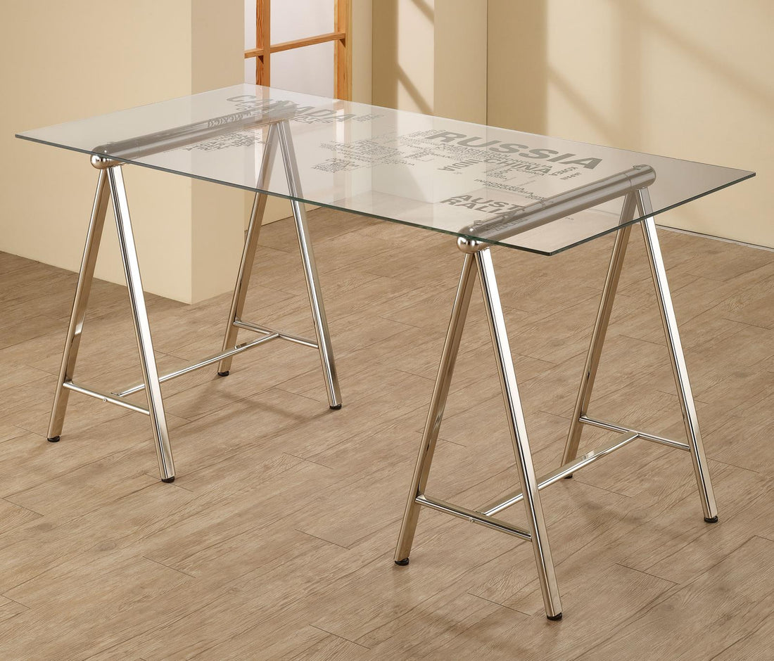 Patton Nickel/Printed Clear World Map Writing Desk - 801504 - Bien Home Furniture &amp; Electronics