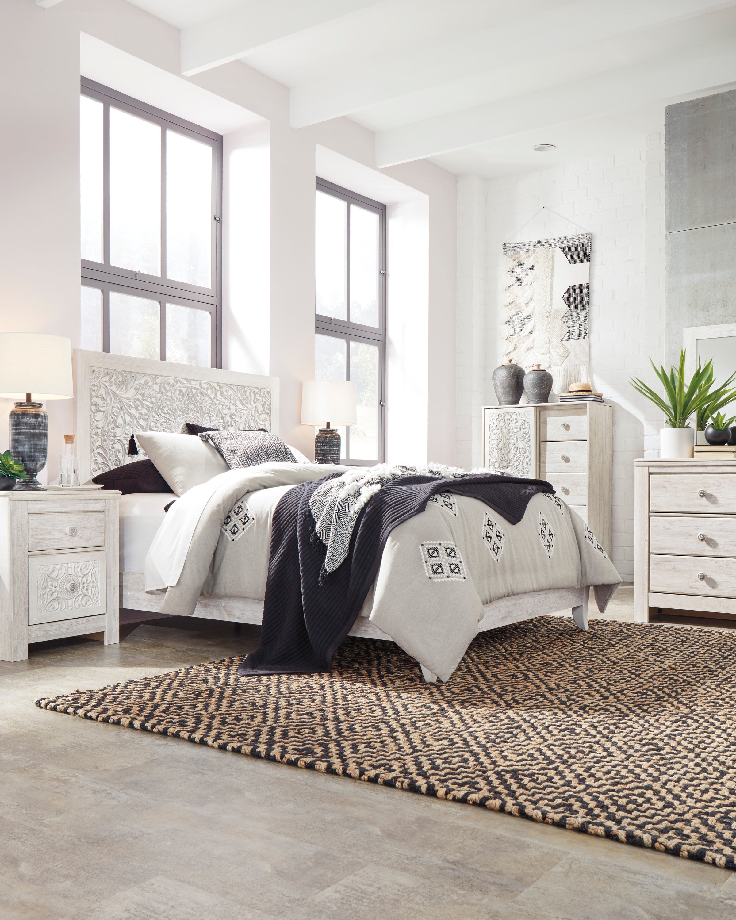 Paxberry Whitewash Panel Bedroom Set - SET | B181-54 | B181-57 | B181-31 | B181-36 - Bien Home Furniture & Electronics