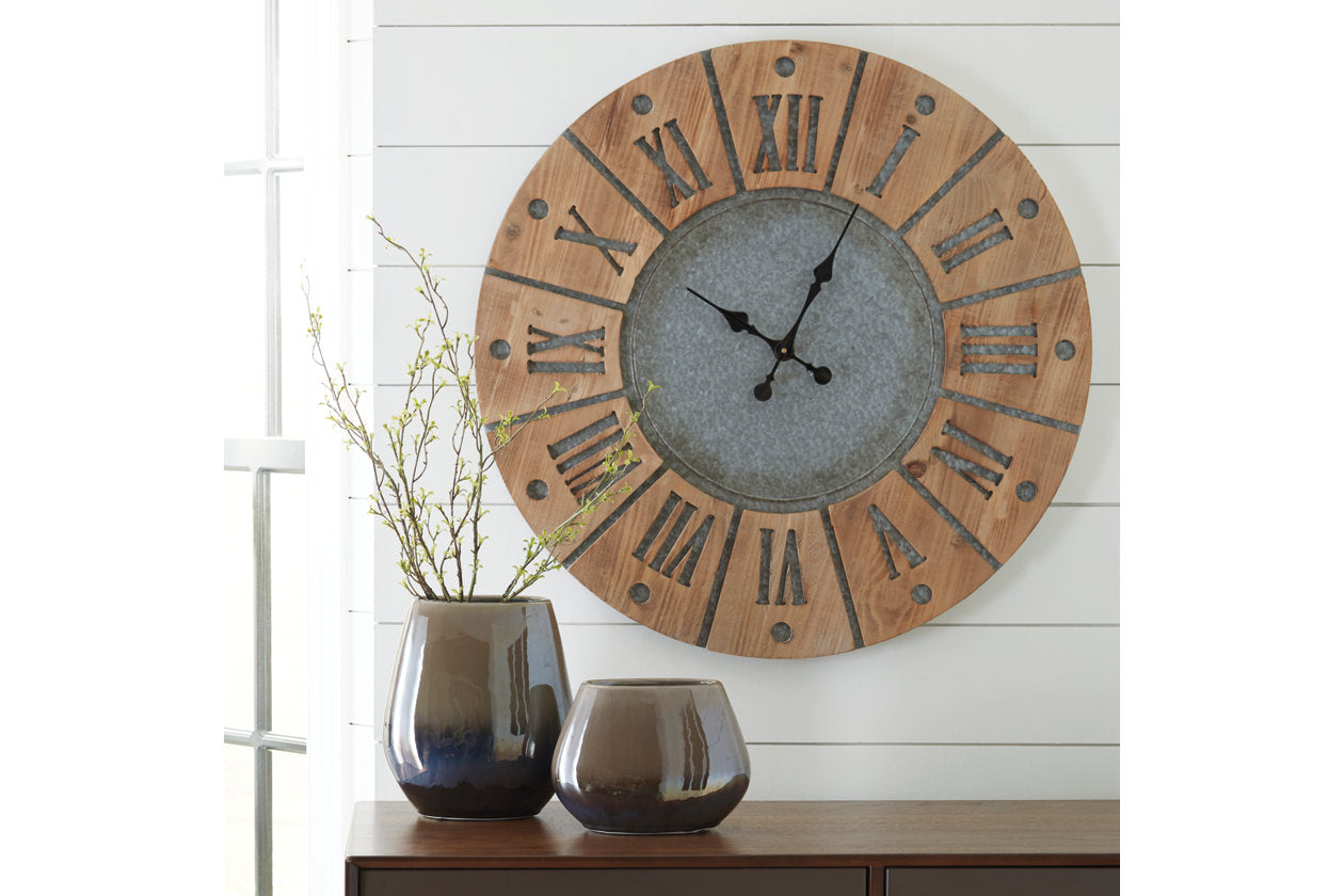Payson Antique Gray/Natural Wall Clock - A8010076 - Bien Home Furniture & Electronics