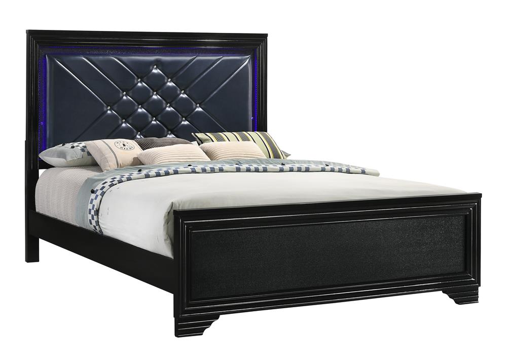 Penelope Black Upholstered Panel LED Bedroom Set - SET | 223571Q | 223572 | 223575 - Bien Home Furniture &amp; Electronics