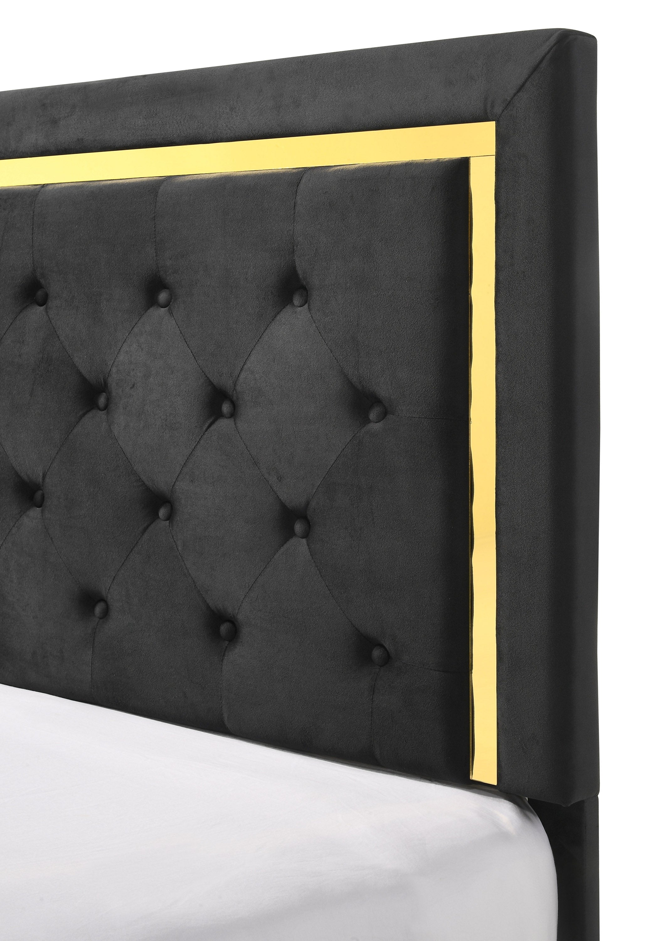 Pepe Black/Gold Panel Upholstered Bedroom Set - SET | B9290-Q-HBFB | B9290-KQ-RAIL | B9290-2 | B9290-4 - Bien Home Furniture & Electronics