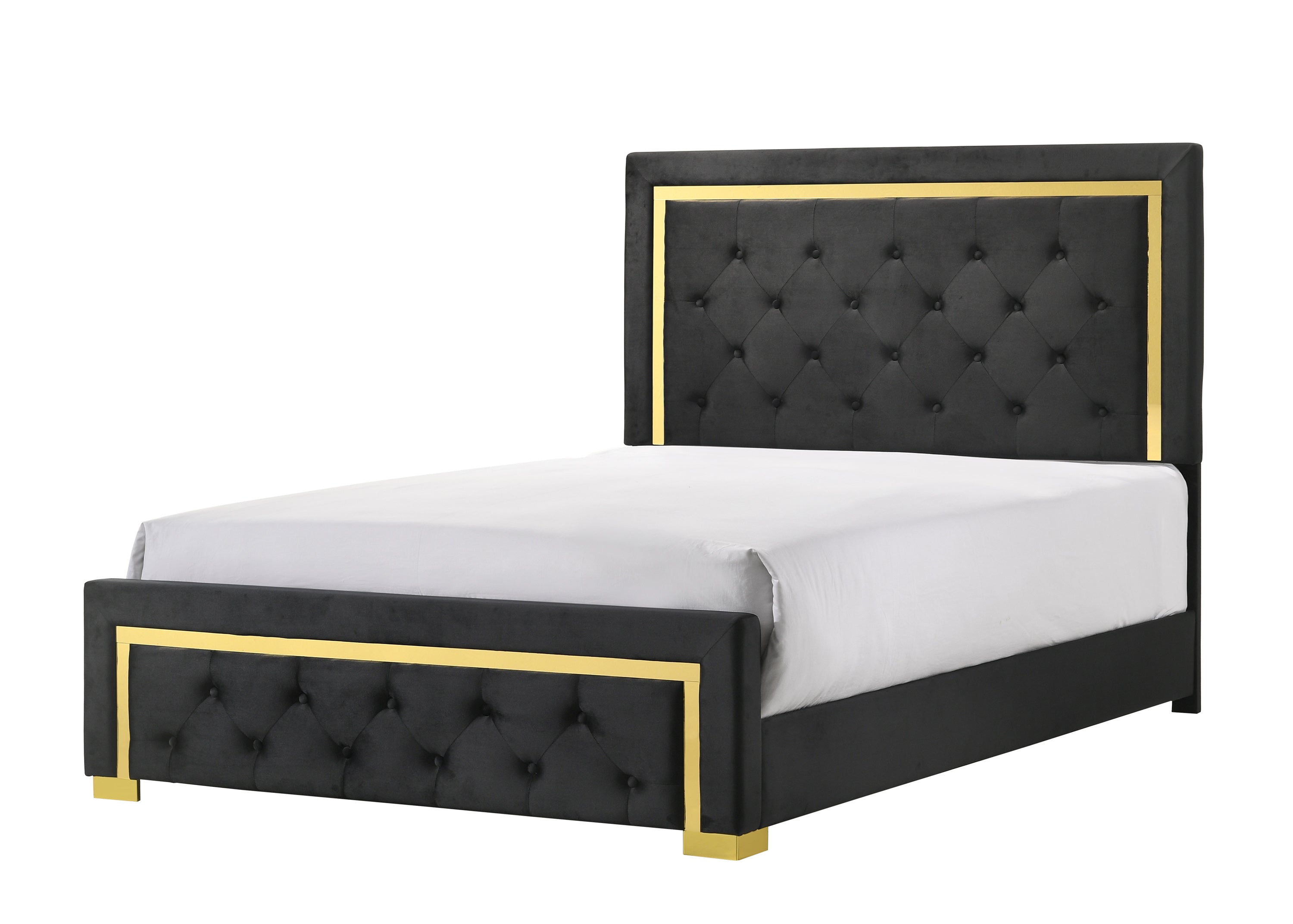 Pepe Black/Gold Queen Panel Upholstered Bed - SET | B9290-Q-HBFB | B9290-KQ-RAIL - Bien Home Furniture &amp; Electronics