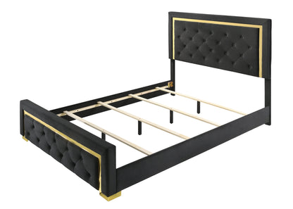 Pepe Black/Gold Queen Panel Upholstered Bed - SET | B9290-Q-HBFB | B9290-KQ-RAIL - Bien Home Furniture &amp; Electronics