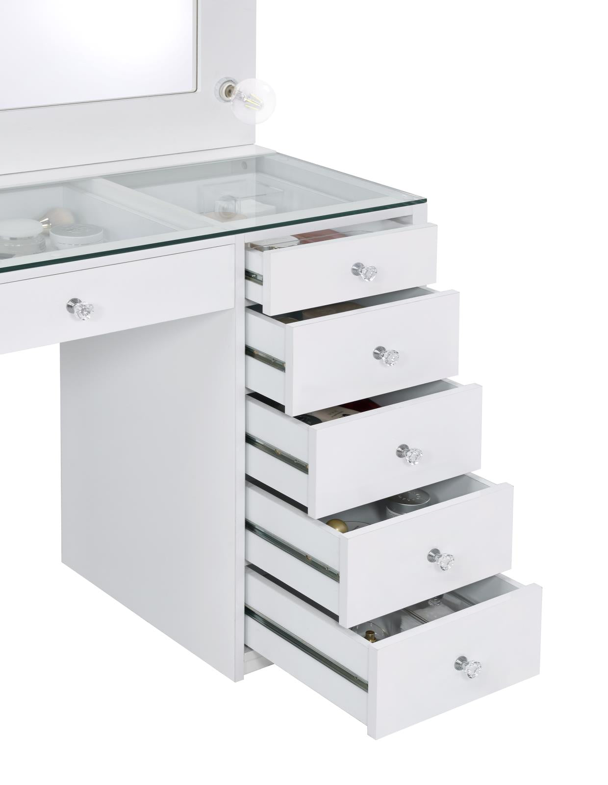 Percy 7-Drawer Glass Top Vanity Desk with Lighting White - 931143 - Bien Home Furniture &amp; Electronics