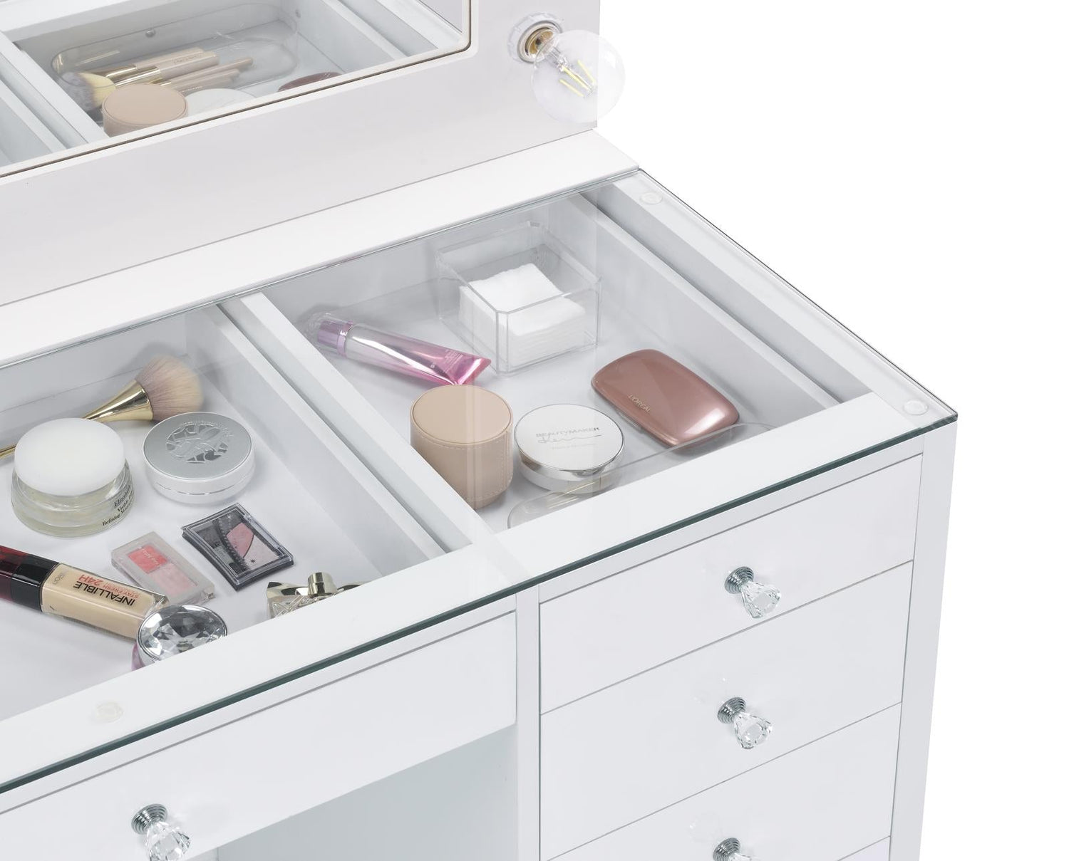 Percy 7-Drawer Glass Top Vanity Desk with Lighting White - 931143 - Bien Home Furniture & Electronics