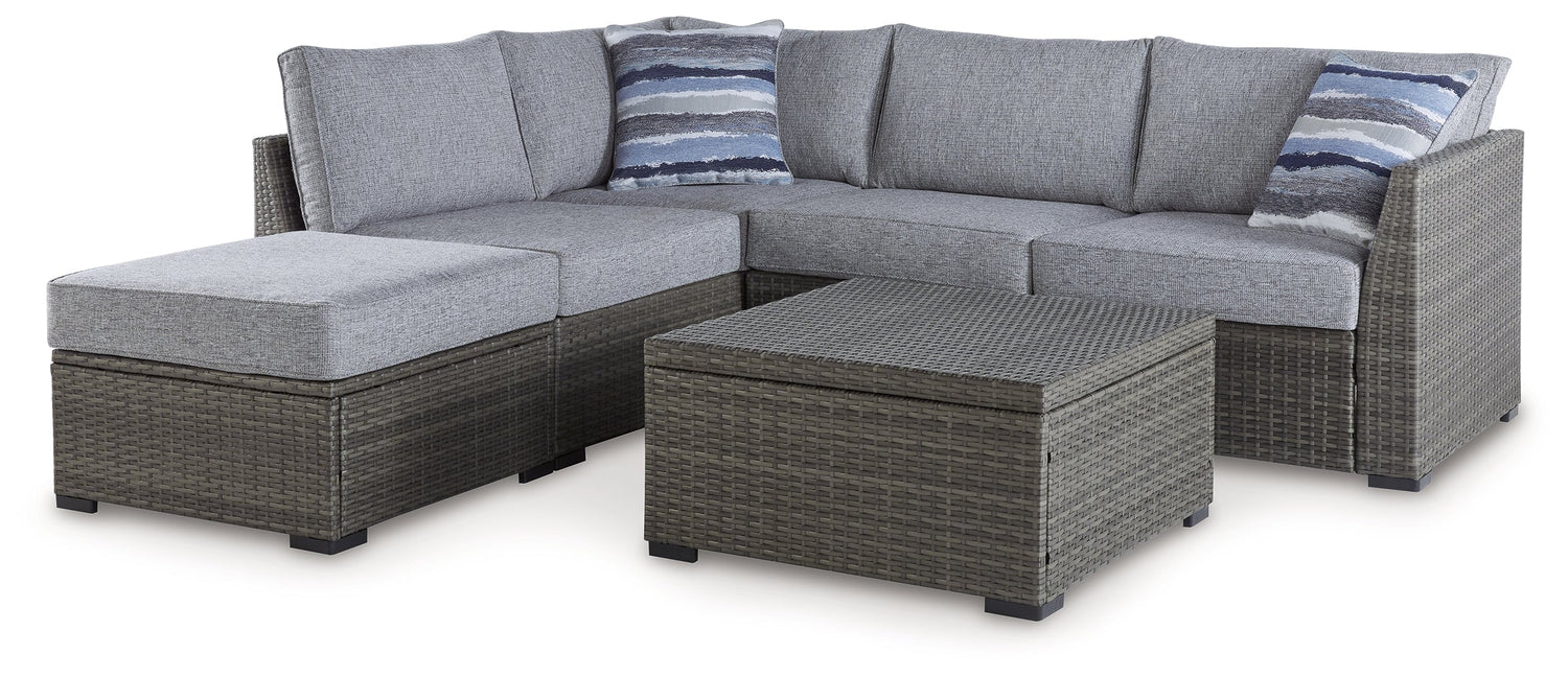 Petal Road Gray Outdoor Loveseat Sectional/Ottoman/Table Set, Set of 4 - P297-070 - Bien Home Furniture & Electronics