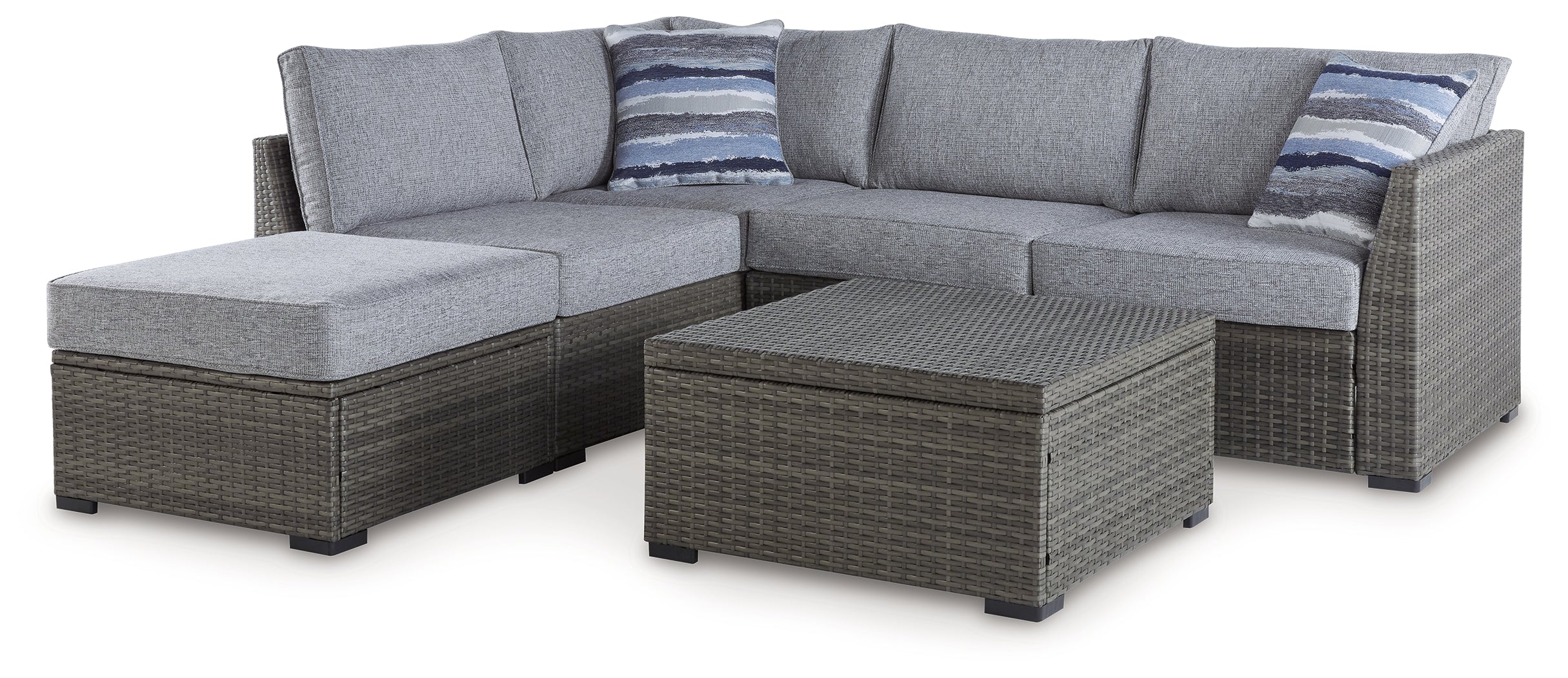 Petal Road Gray Outdoor Loveseat Sectional/Ottoman/Table Set, Set of 4 - P297-070 - Bien Home Furniture & Electronics
