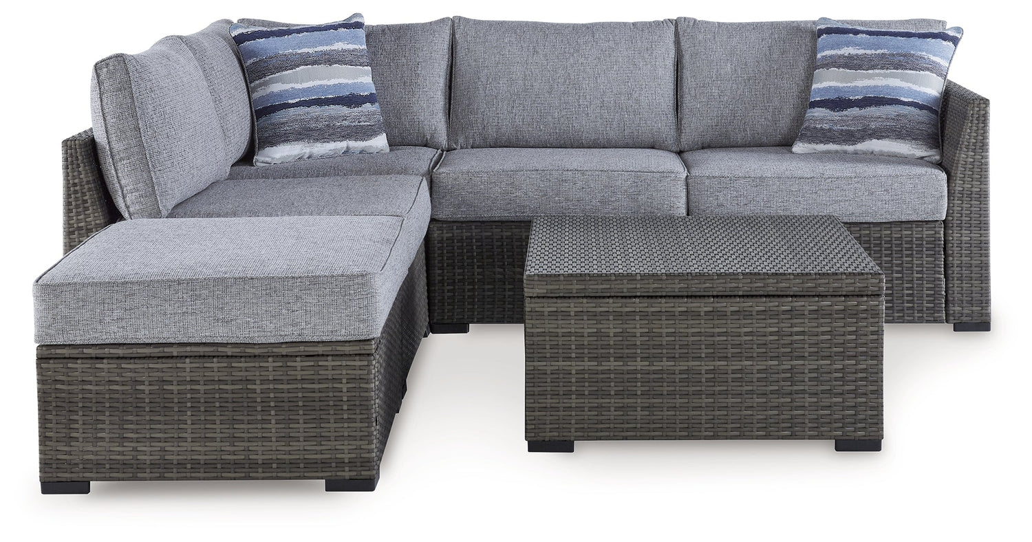 Petal Road Gray Outdoor Loveseat Sectional/Ottoman/Table Set, Set of 4 - P297-070 - Bien Home Furniture & Electronics