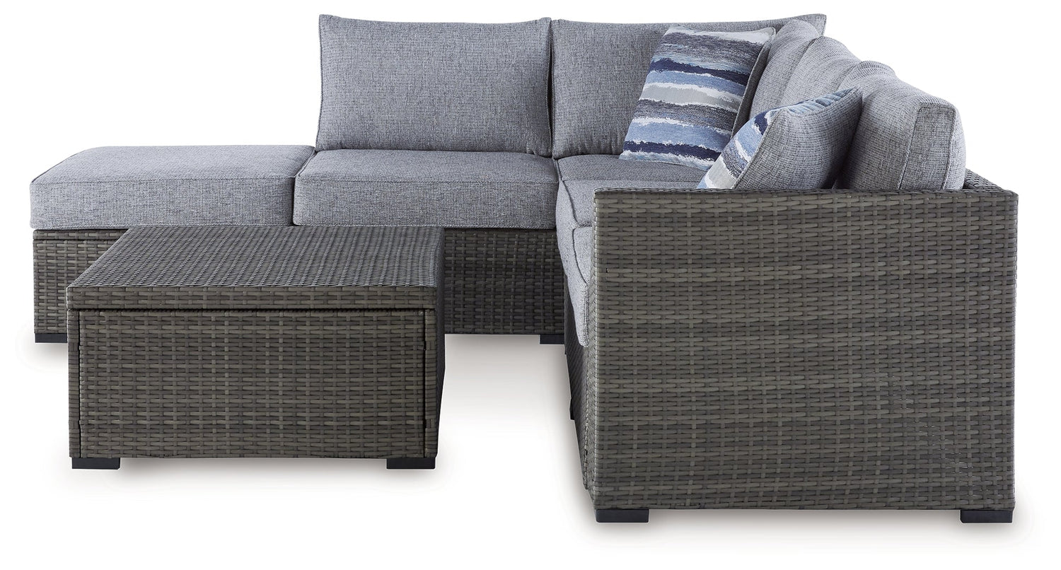 Petal Road Gray Outdoor Loveseat Sectional/Ottoman/Table Set, Set of 4 - P297-070 - Bien Home Furniture & Electronics