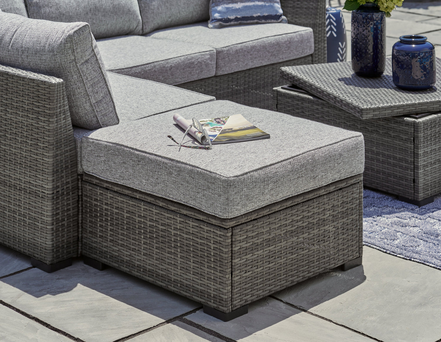 Petal Road Gray Outdoor Loveseat Sectional/Ottoman/Table Set, Set of 4 - P297-070 - Bien Home Furniture & Electronics