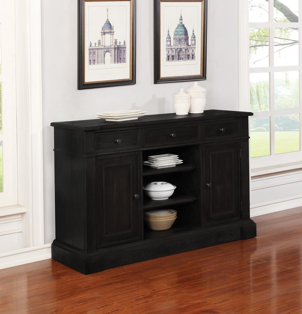 Phelps 2-Door Rectangular Server Antique Noir - 121235 - Bien Home Furniture &amp; Electronics