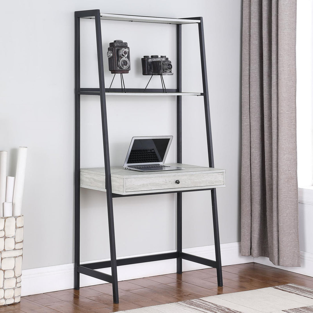 Pinckard Gray Stone Herringbone/Black 1-Drawer Ladder Desk - 805801 - Bien Home Furniture &amp; Electronics