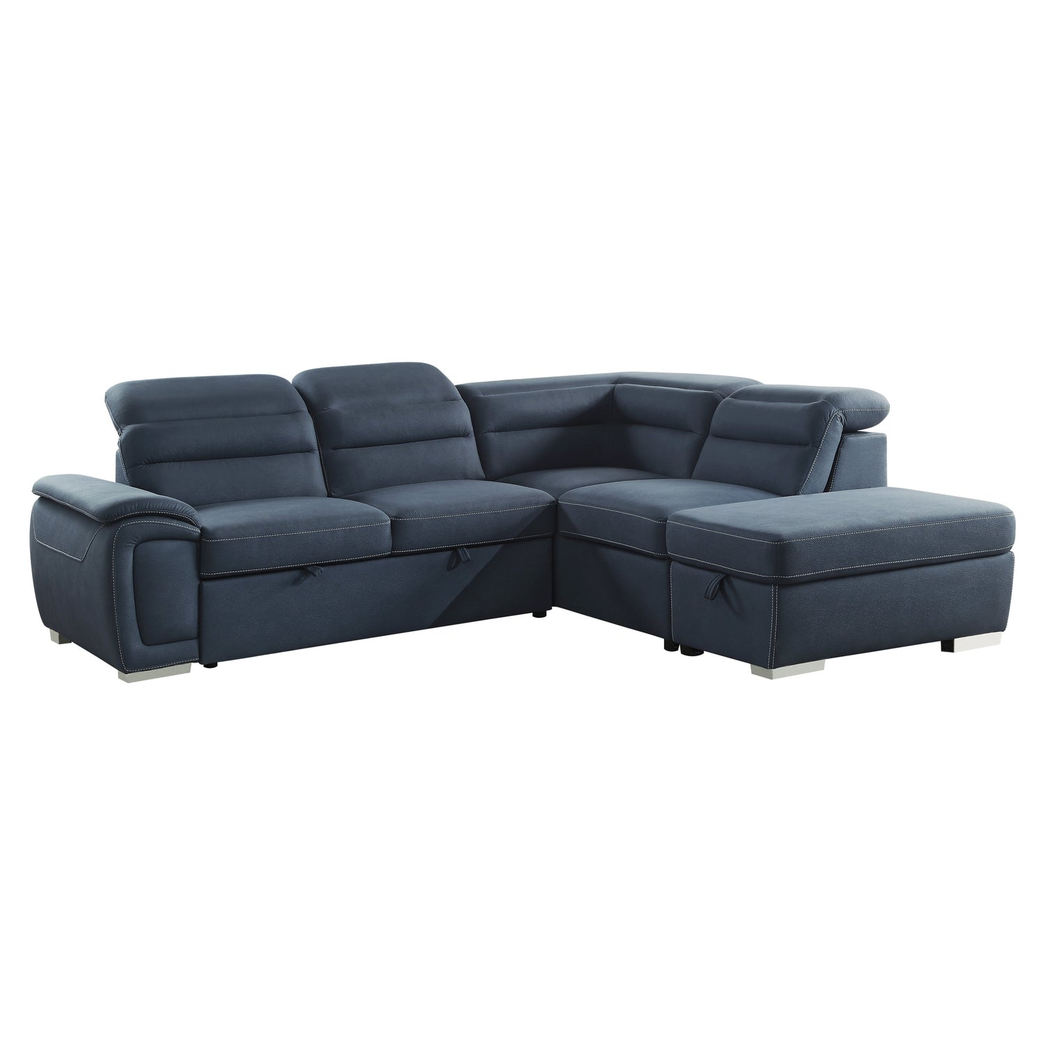 Platina Blue Sleeper Sectional with Storage Ottoman - 8277NBU* - Bien Home Furniture &amp; Electronics