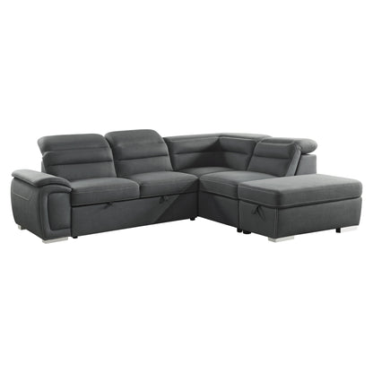Platina Gray Sleeper Sectional with Storage Ottoman - 8277NGY* - Bien Home Furniture &amp; Electronics