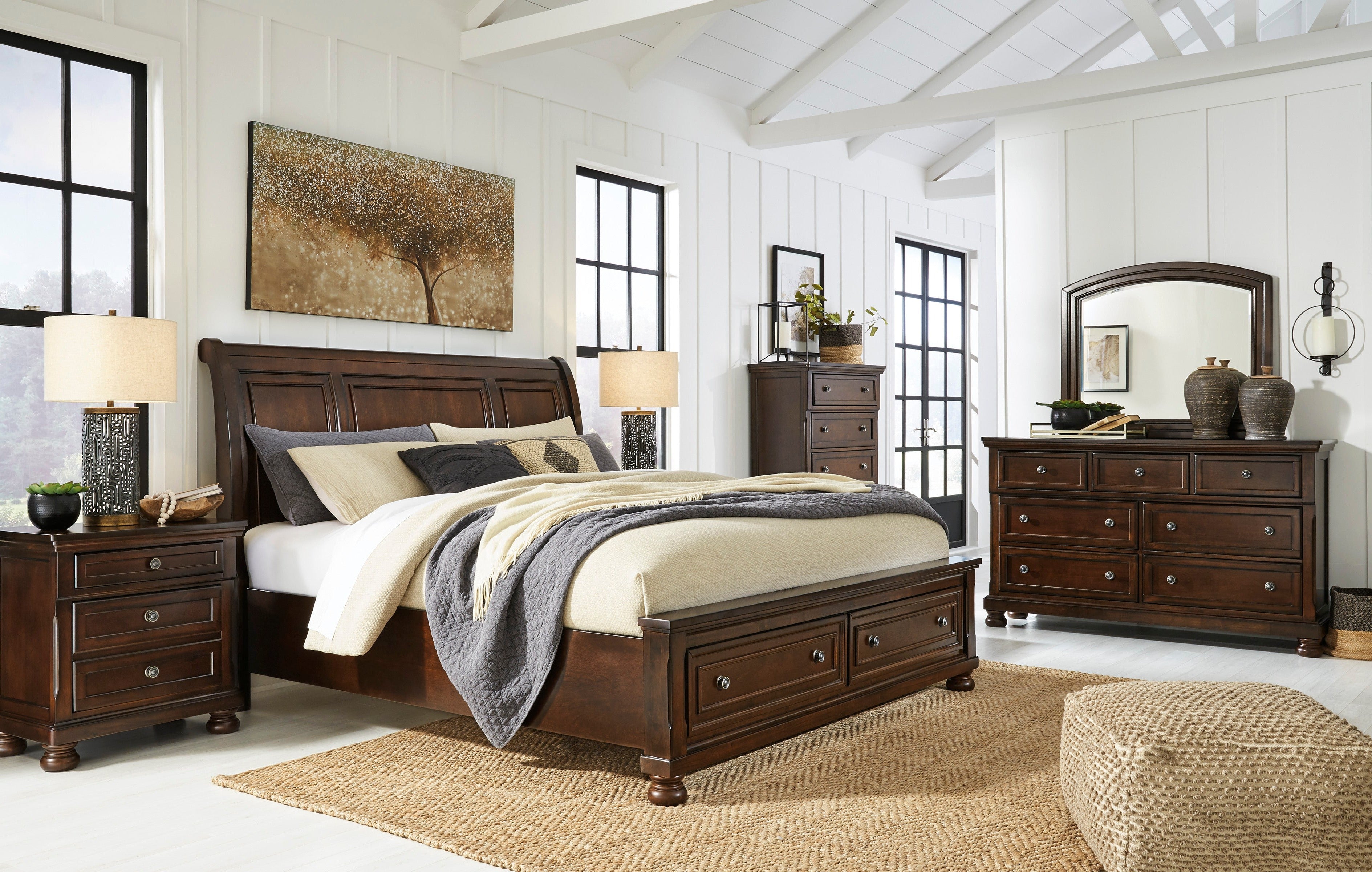Porter Rustic Brown Footboard Storage Sleigh Platform Bedroom Set - SET | B697-76 | B697-78 | B697-99 | B697-31 | B697-92 - Bien Home Furniture & Electronics