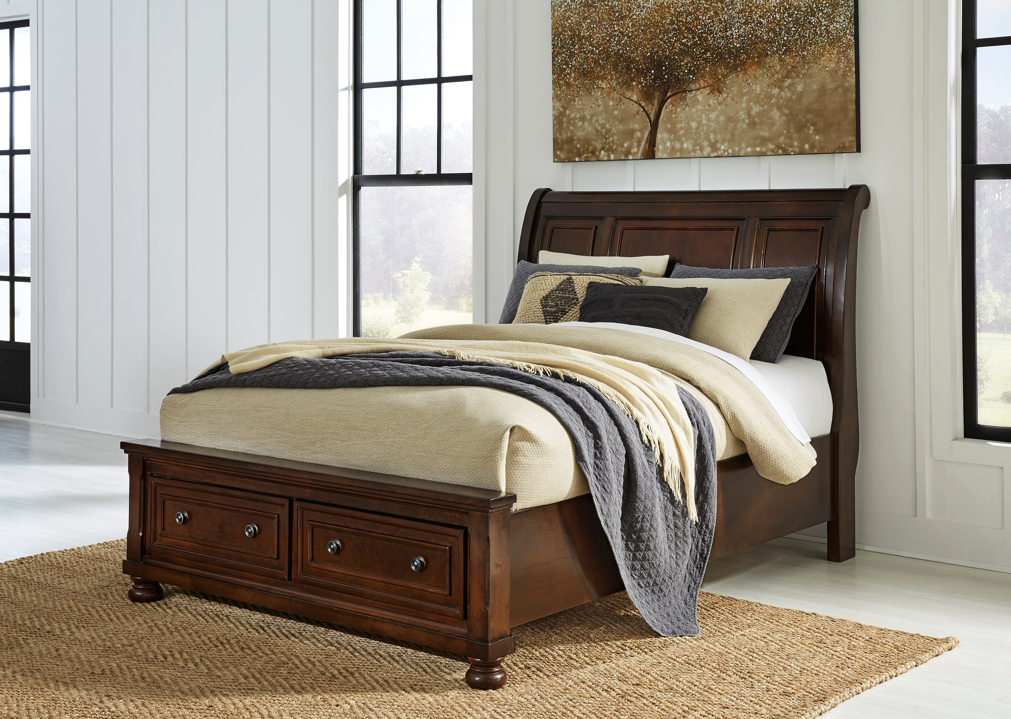 Porter Rustic Brown Footboard Storage Sleigh Platform Bedroom Set - SET | B697-76 | B697-78 | B697-99 | B697-31 | B697-92 - Bien Home Furniture & Electronics