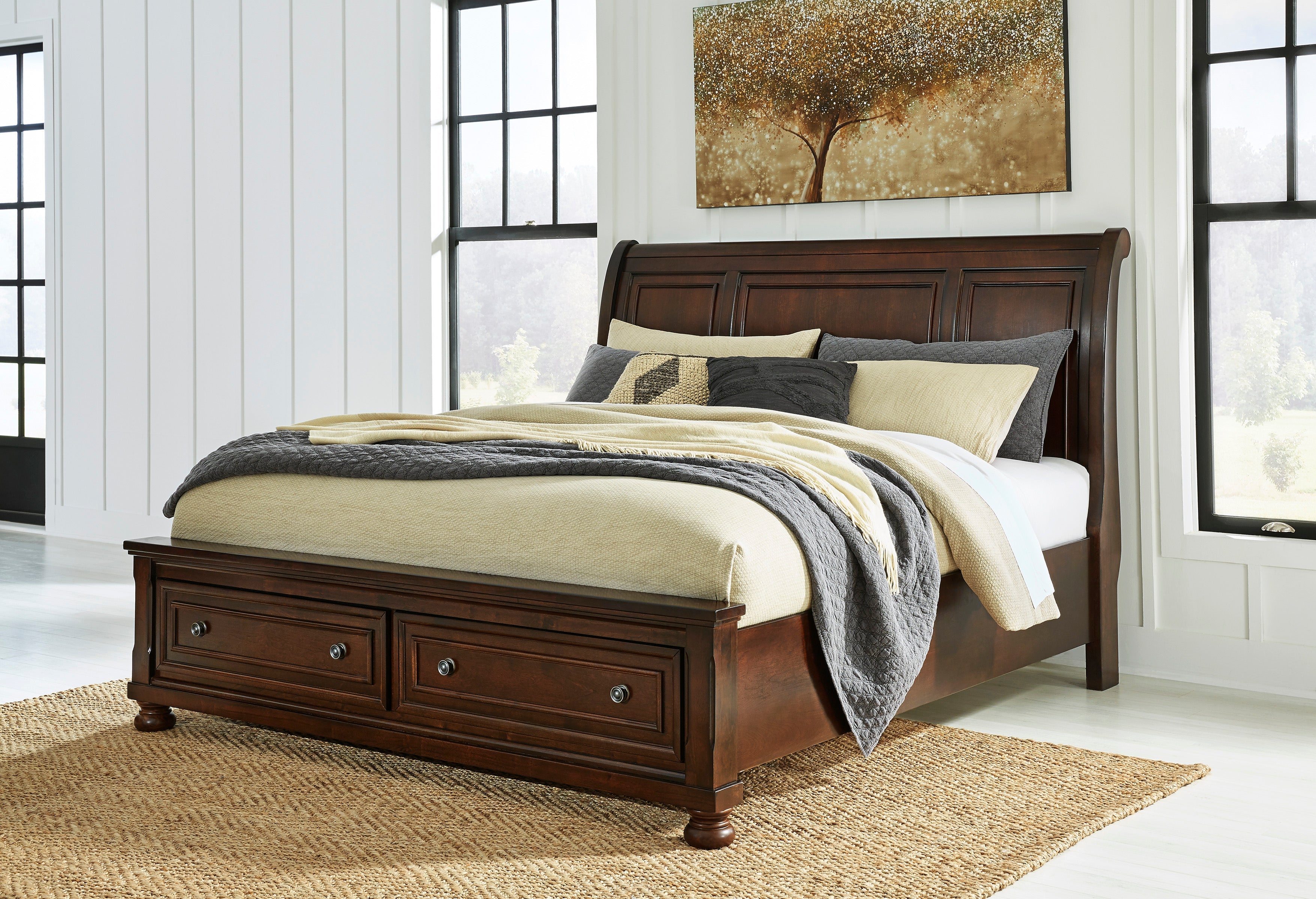 Porter Rustic Brown Footboard Storage Sleigh Platform Bedroom Set - SET | B697-76 | B697-78 | B697-99 | B697-31 | B697-92 - Bien Home Furniture & Electronics
