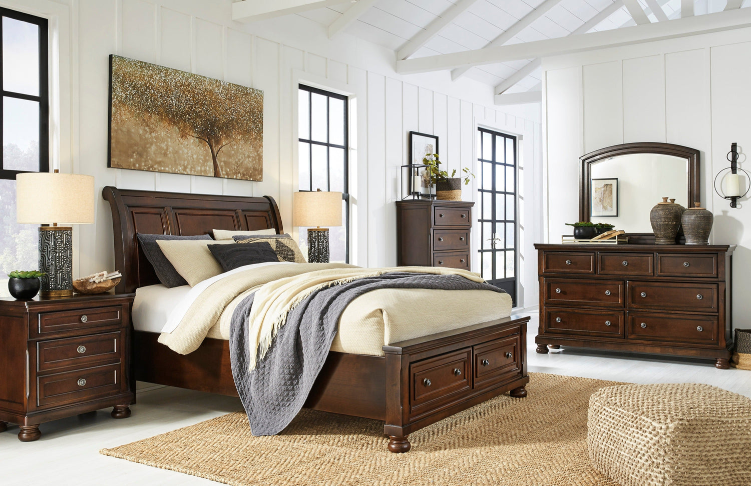 Porter Rustic Brown Footboard Storage Sleigh Platform Bedroom Set - SET | B697-76 | B697-78 | B697-99 | B697-31 | B697-92 - Bien Home Furniture & Electronics