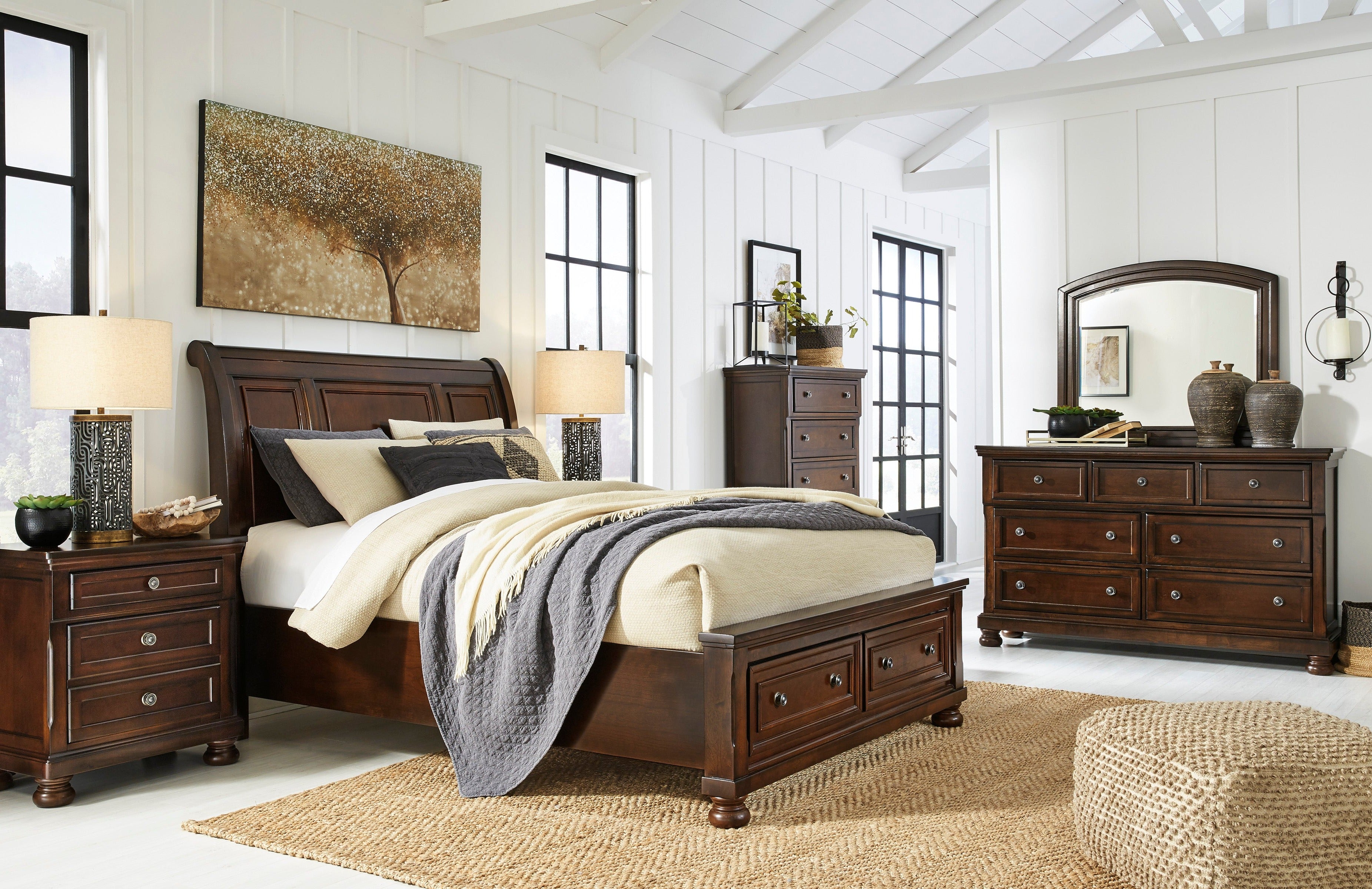 Porter Rustic Brown Footboard Storage Sleigh Platform Bedroom Set - SET | B697-76 | B697-78 | B697-99 | B697-31 | B697-92 - Bien Home Furniture & Electronics