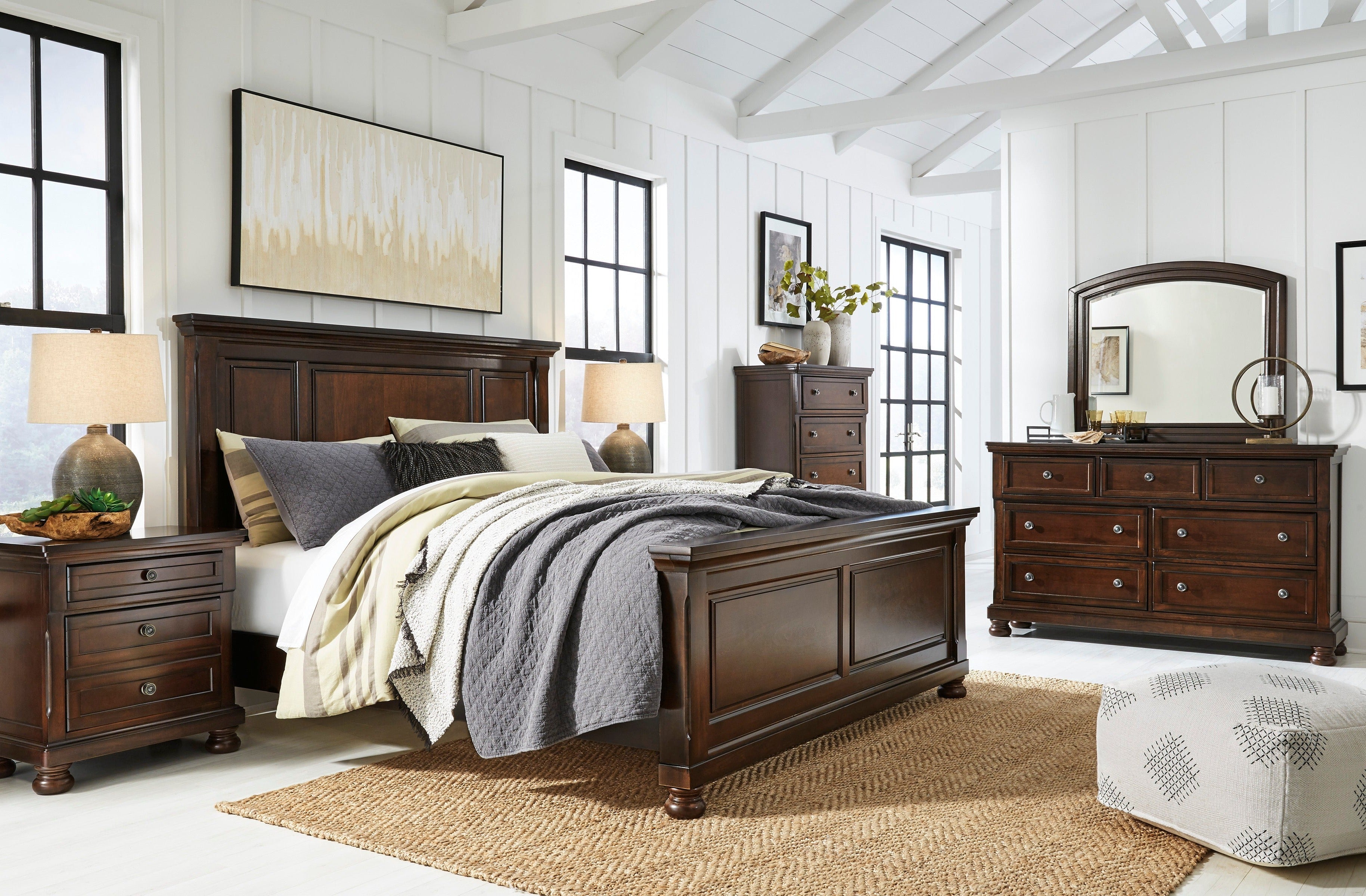 Porter Rustic Brown 7 Pc. Dresser, Mirror, Chest, Queen Sleigh Bed With 2  Storage Drawers, Nightstand