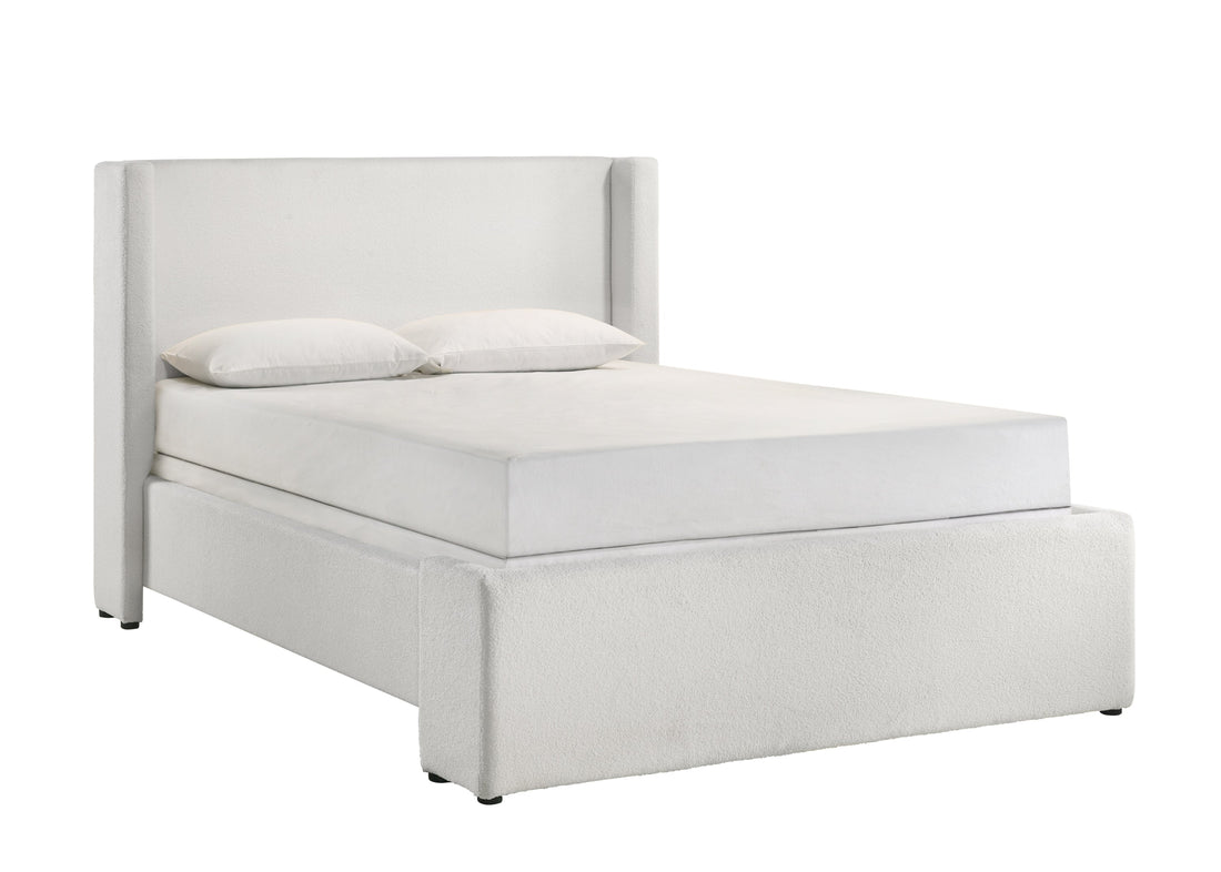 Portia White Boucle Queen Upholstered Platform Bed - SET | 5260WH-Q-HBFB | 5260WH-KQ-RAIL | 5260-Q-DECK - Bien Home Furniture &amp; Electronics