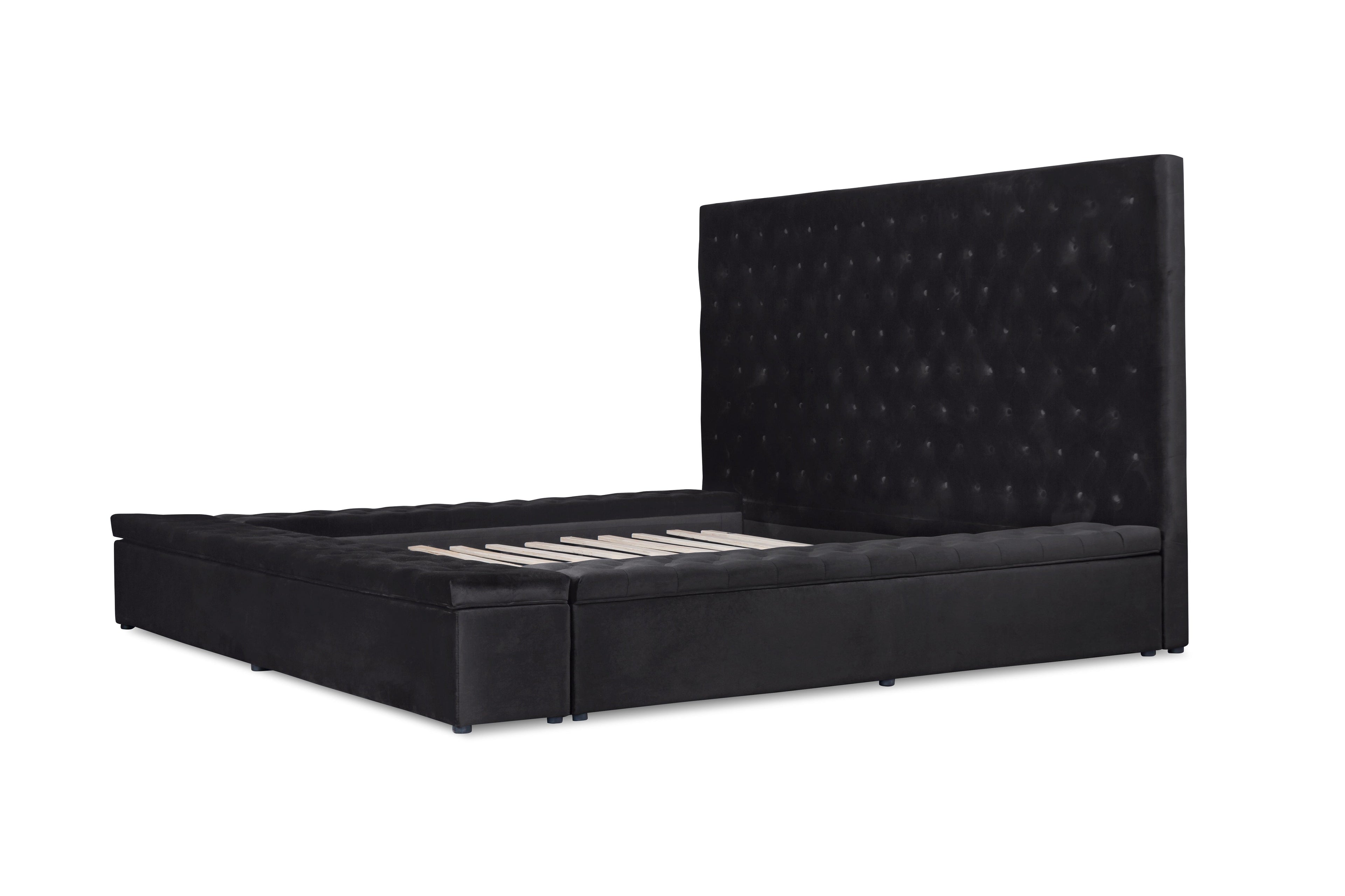 Prague Black Velvet King Upholstered Storage Platform Bed - SET | SH250BLKK-1 | SH250BLKK-2 | SH250BLKK-3EK - Bien Home Furniture &amp; Electronics