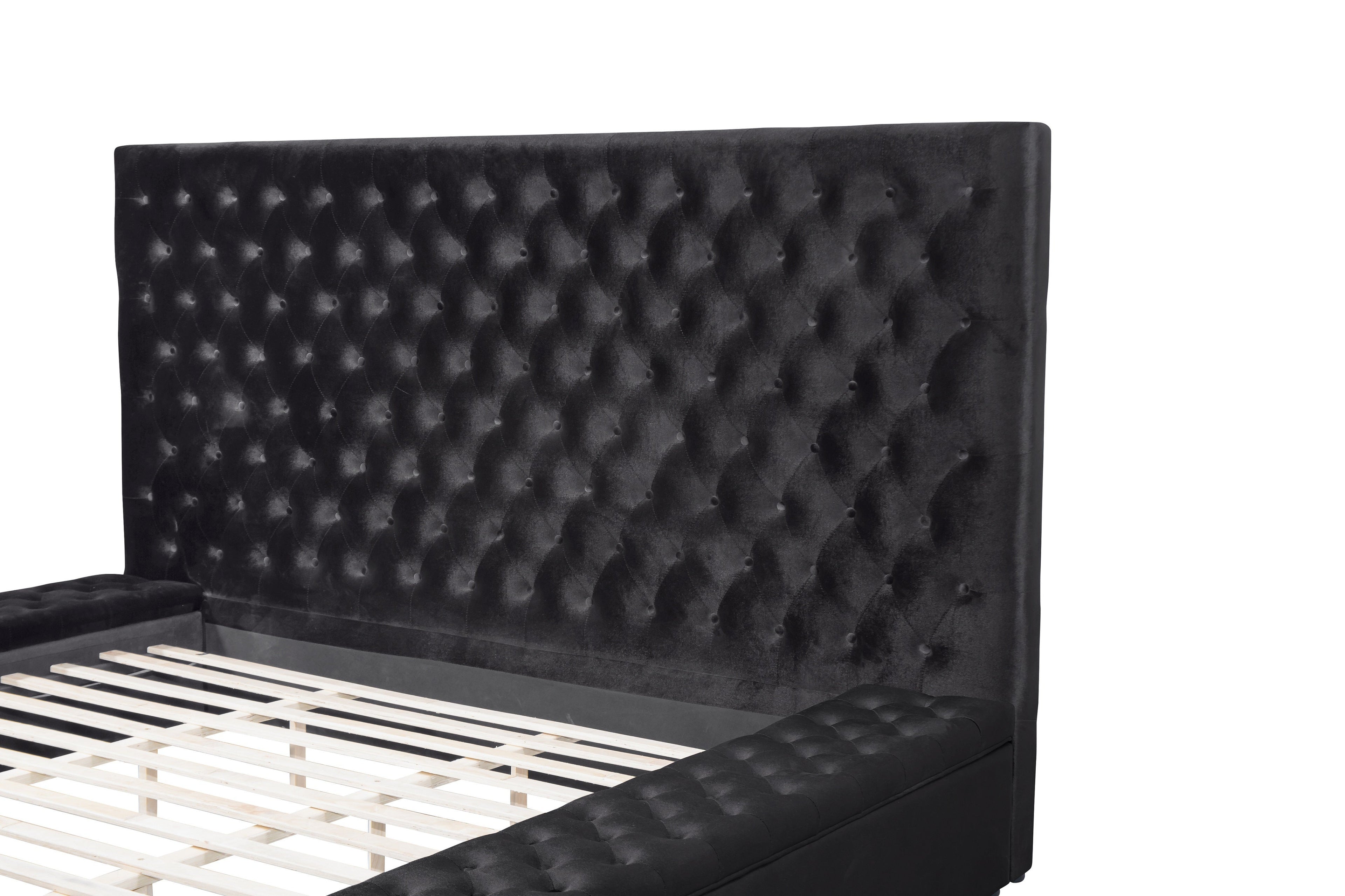 Prague Black Velvet King Upholstered Storage Platform Bed - SET | SH250BLKK-1 | SH250BLKK-2 | SH250BLKK-3EK - Bien Home Furniture &amp; Electronics