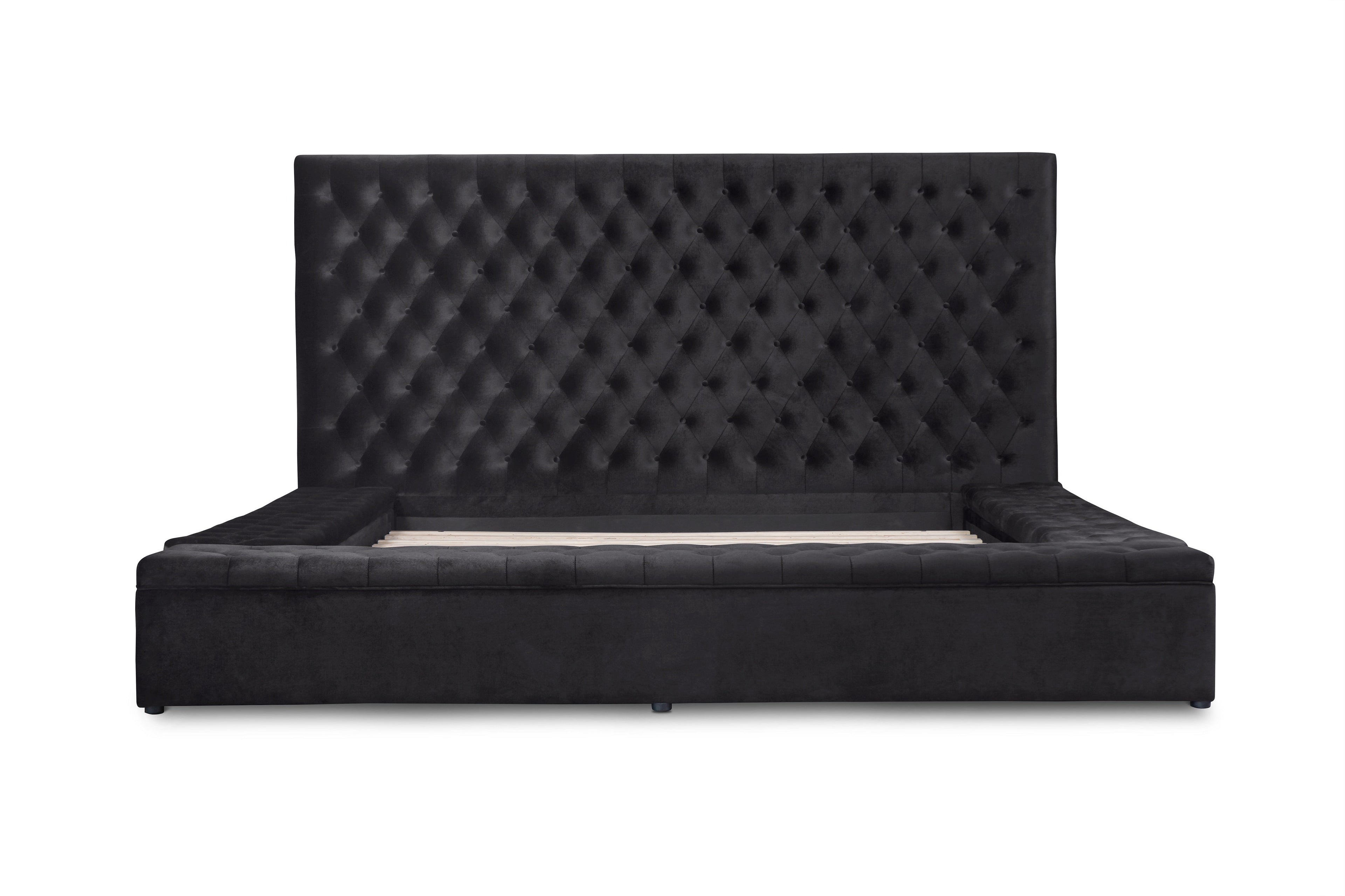 Prague Black Velvet King Upholstered Storage Platform Bed - SET | SH250BLKK-1 | SH250BLKK-2 | SH250BLKK-3EK - Bien Home Furniture &amp; Electronics