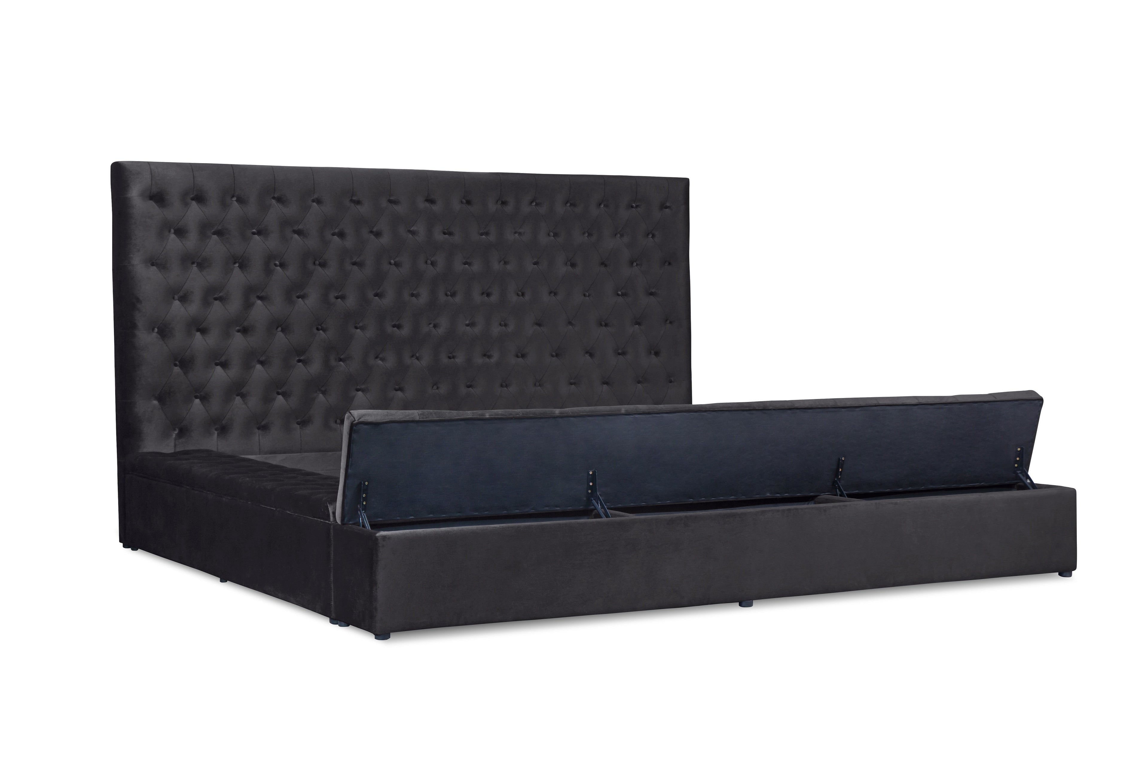 Prague Black Velvet King Upholstered Storage Platform Bed - SET | SH250BLKK-1 | SH250BLKK-2 | SH250BLKK-3EK - Bien Home Furniture &amp; Electronics