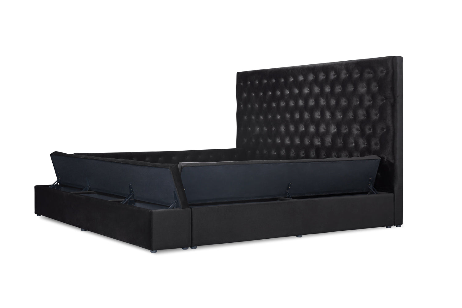Prague Black Velvet King Upholstered Storage Platform Bed - SET | SH250BLKK-1 | SH250BLKK-2 | SH250BLKK-3EK - Bien Home Furniture & Electronics