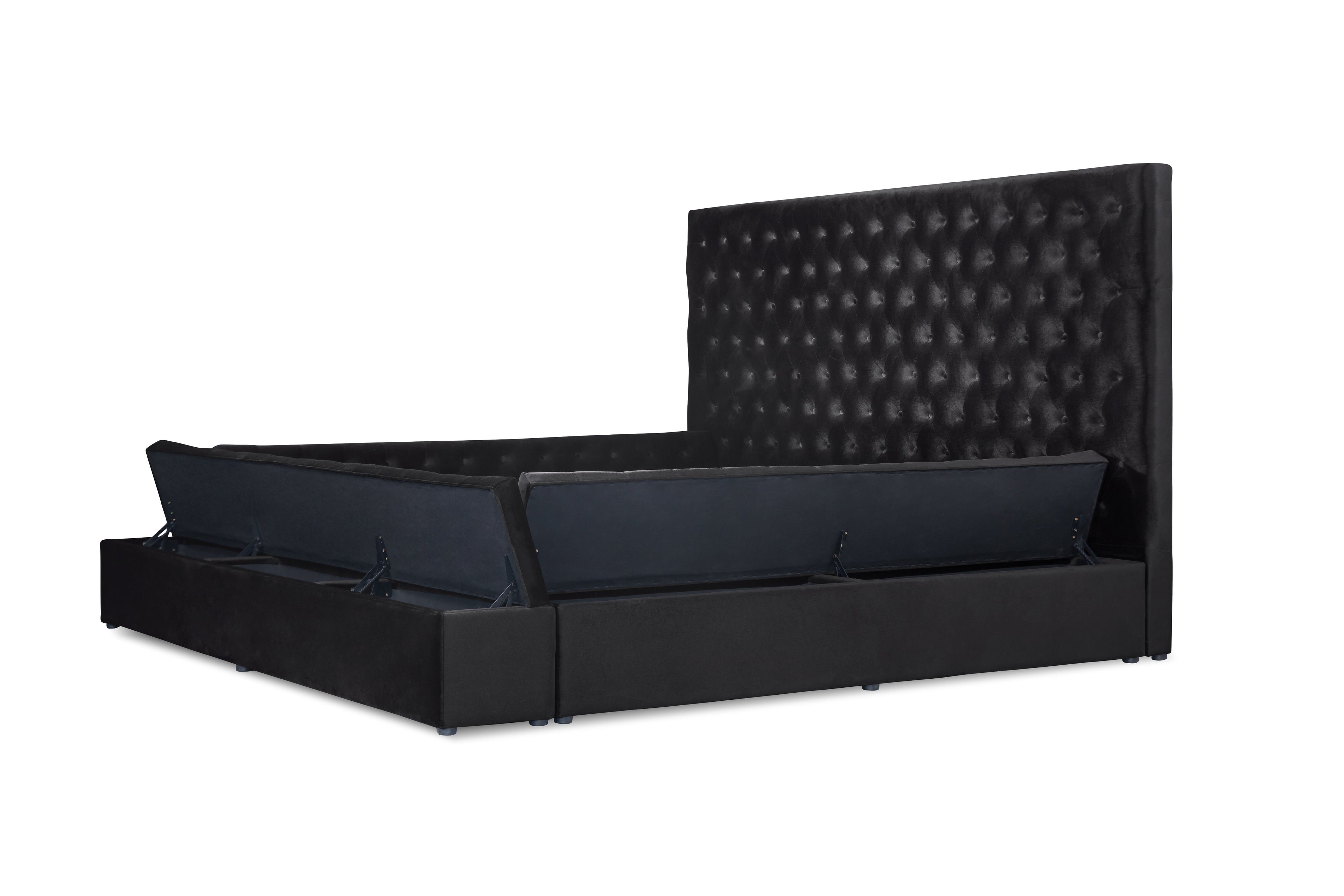 Prague Black Velvet King Upholstered Storage Platform Bed - SET | SH250BLKK-1 | SH250BLKK-2 | SH250BLKK-3EK - Bien Home Furniture &amp; Electronics