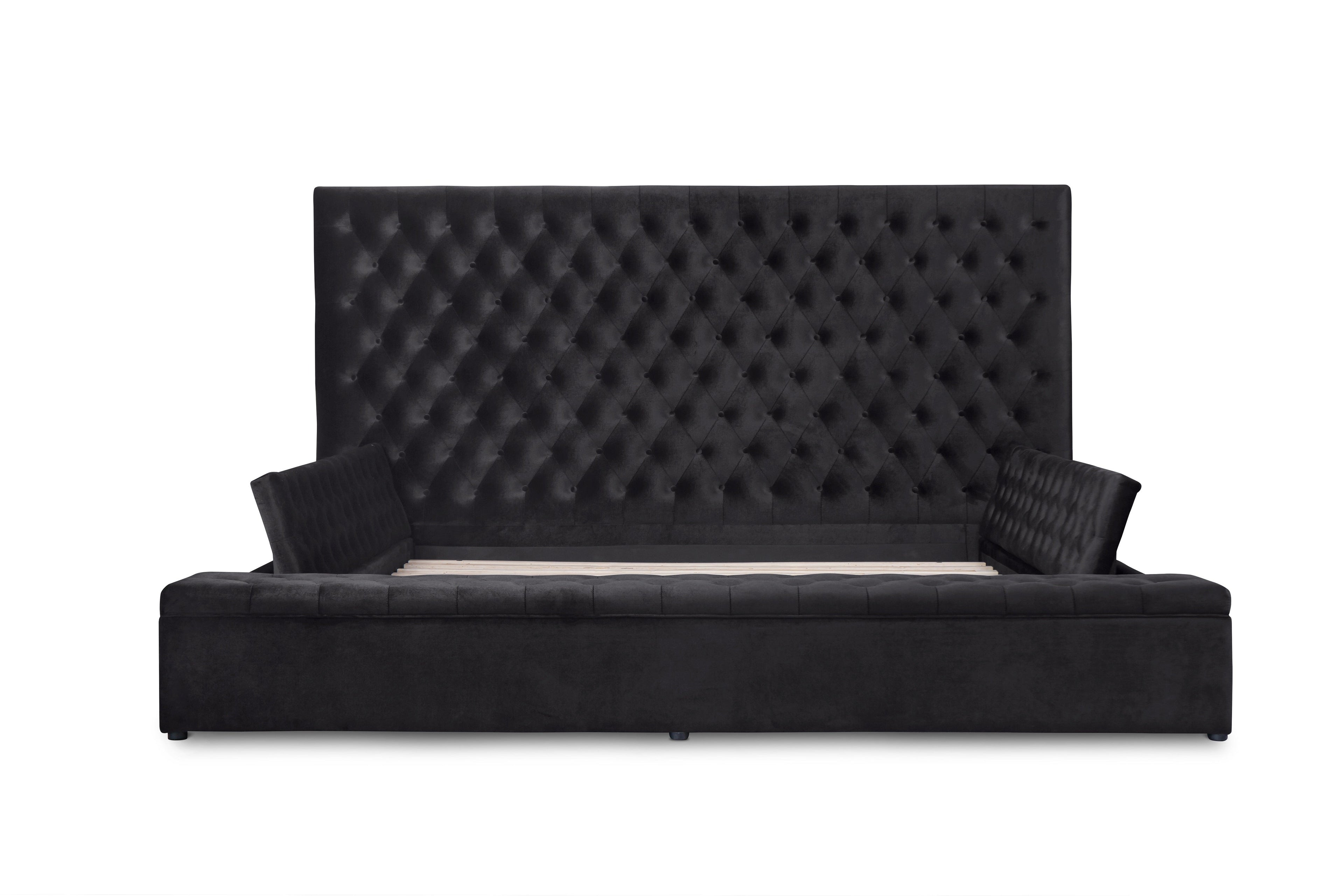 Prague Black Velvet Queen Upholstered Storage Platform Bed - SET | SH250BLK-1 | SH250BLK-2 | SH250BLK-3 - Bien Home Furniture & Electronics