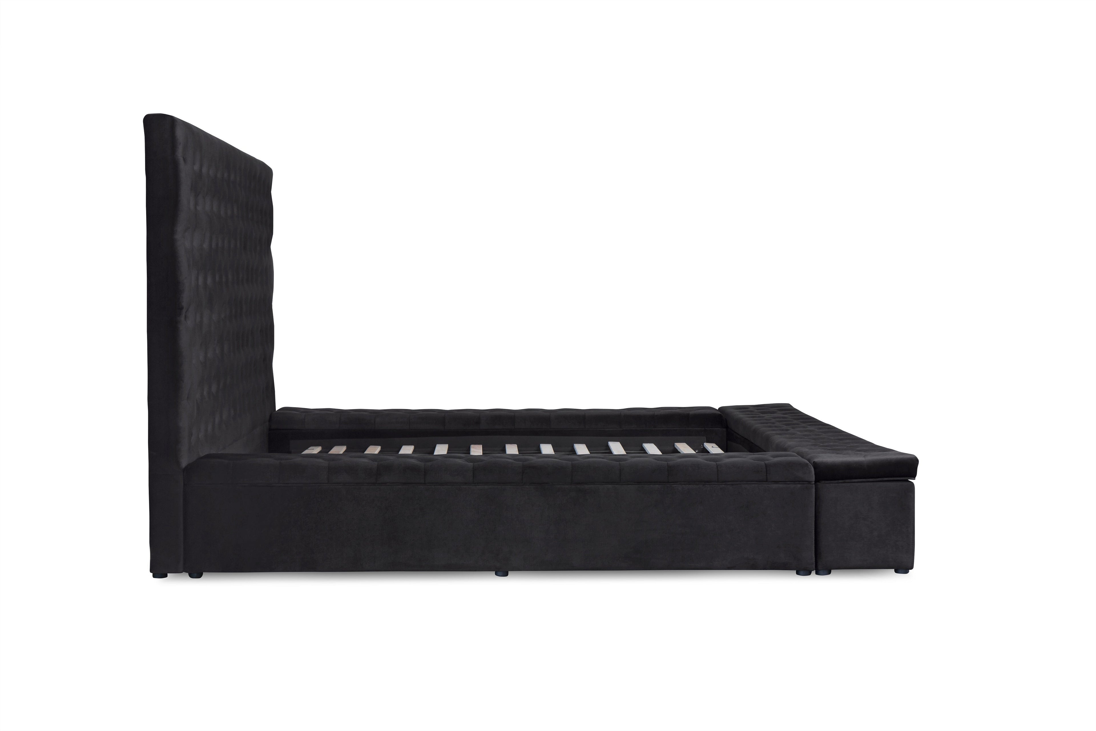 Prague Black Velvet Queen Upholstered Storage Platform Bed - SET | SH250BLK-1 | SH250BLK-2 | SH250BLK-3 - Bien Home Furniture & Electronics