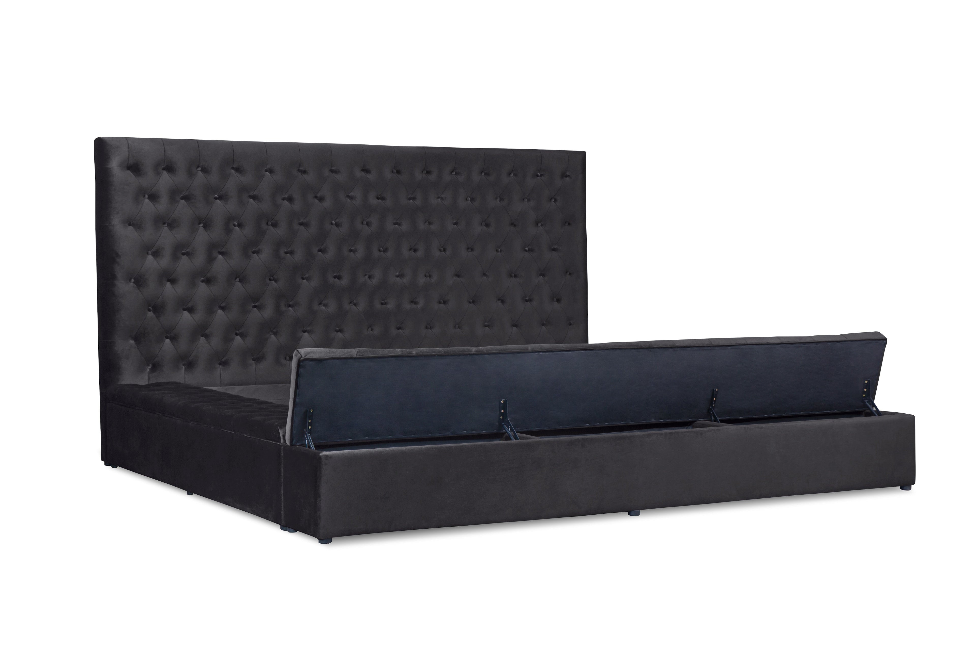 Prague Black Velvet Queen Upholstered Storage Platform Bed - SET | SH250BLK-1 | SH250BLK-2 | SH250BLK-3 - Bien Home Furniture & Electronics