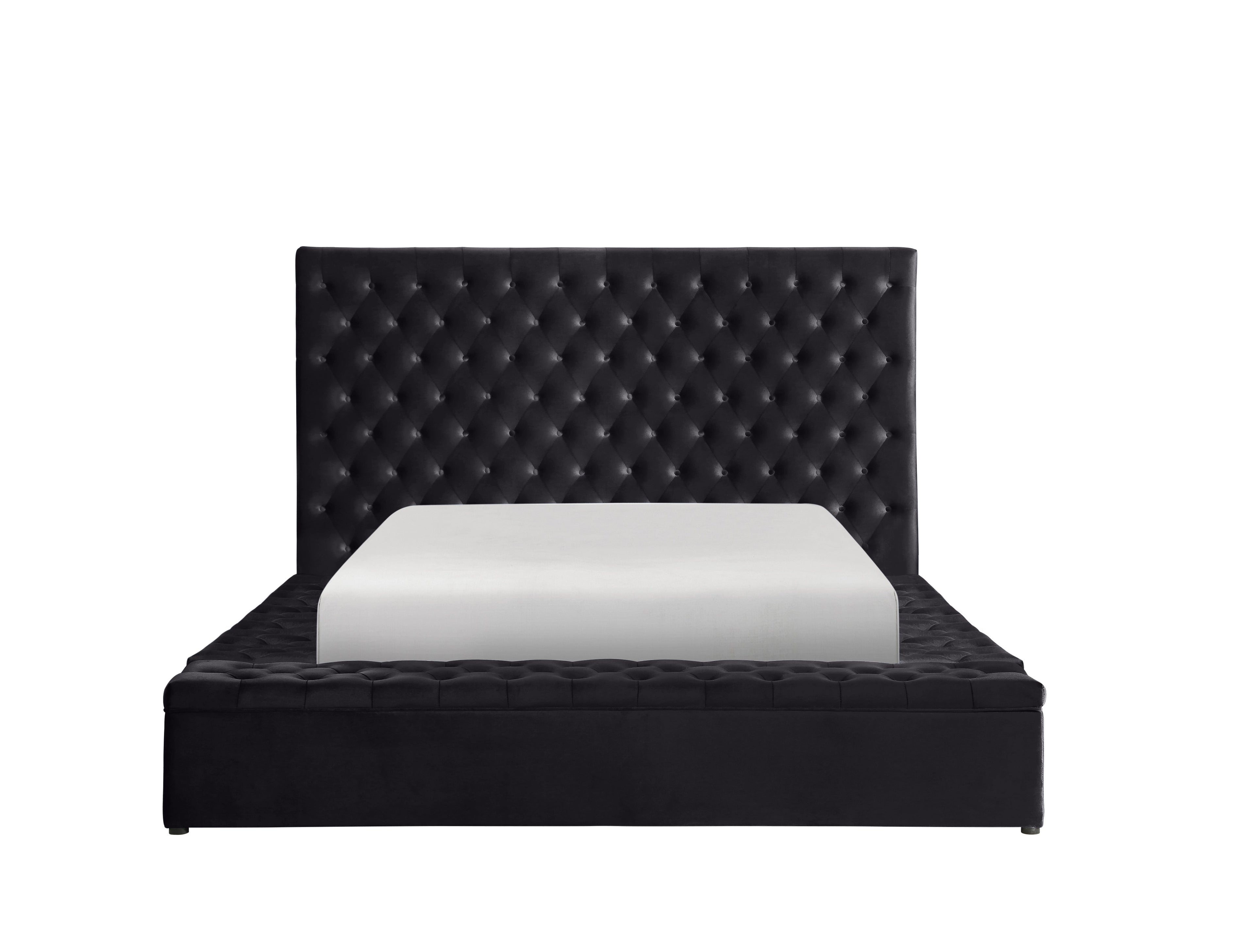 Prague Black Velvet Queen Upholstered Storage Platform Bed - SET | SH250BLK-1 | SH250BLK-2 | SH250BLK-3 - Bien Home Furniture & Electronics