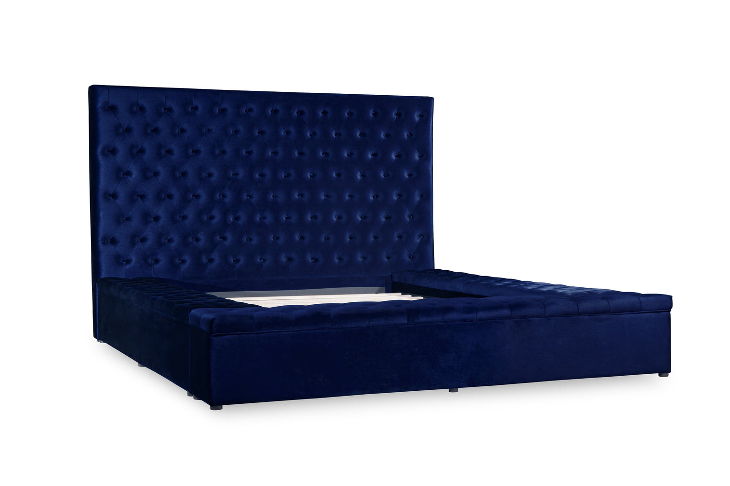 Prague Blue Velvet King Upholstered Storage Platform Bed - SET | SH250BLUK-1 | SH250BLUK-2 | SH250BLUK-3EK - Bien Home Furniture &amp; Electronics