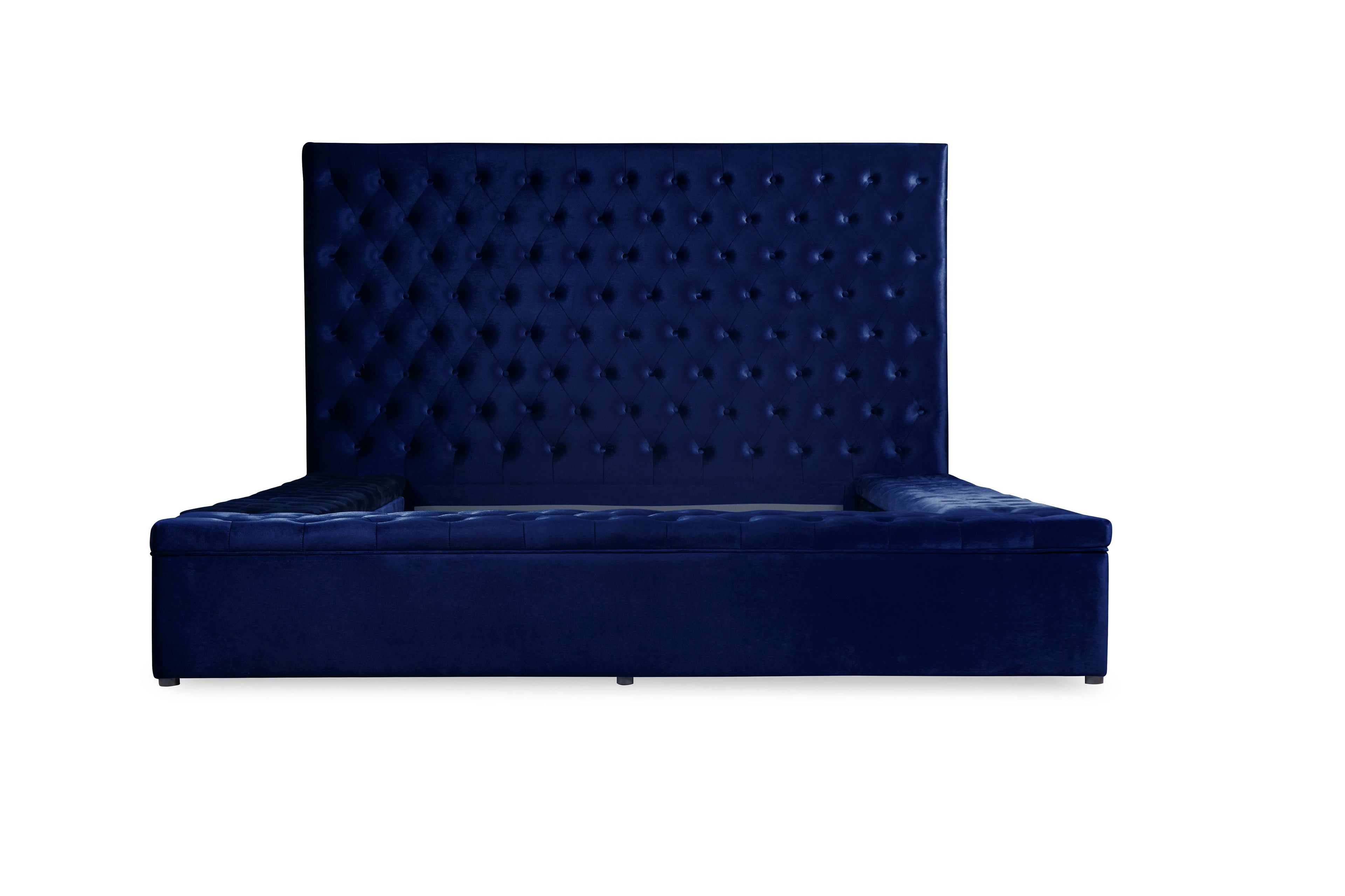 Prague Blue Velvet Queen Upholstered Storage Platform Bed - SET | SH250BLU-1 | SH250BLU-2 | SH250BLU-3 - Bien Home Furniture & Electronics