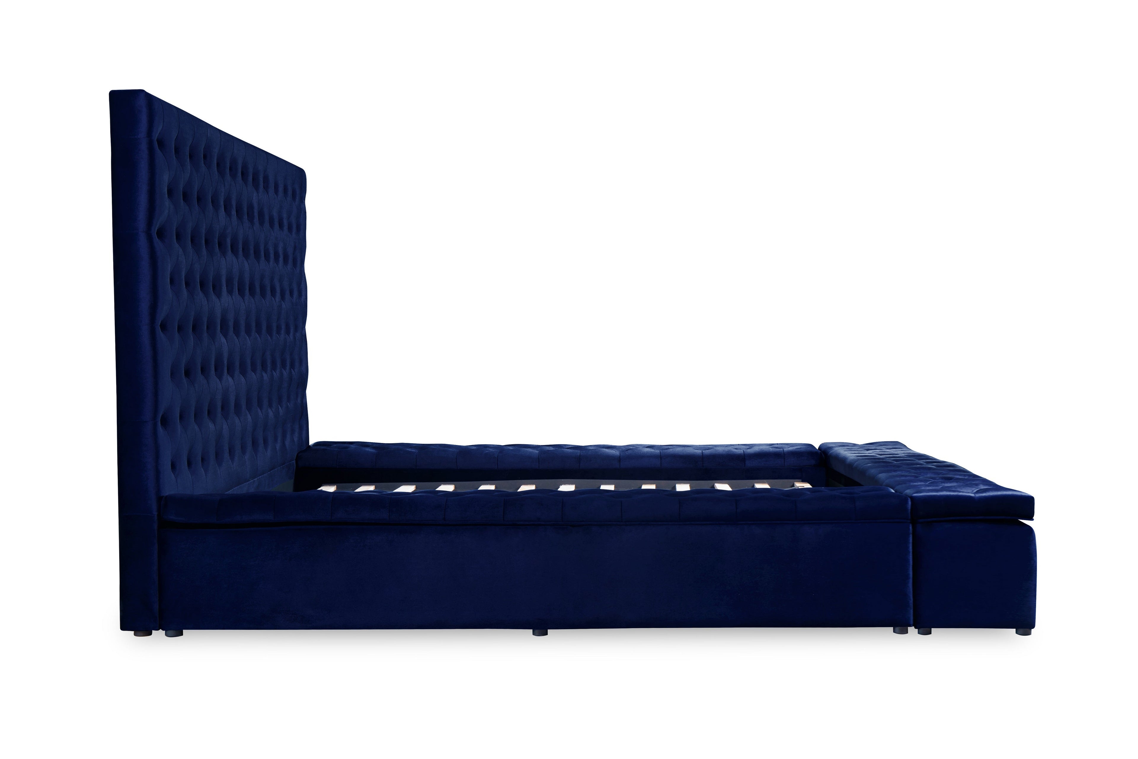 Prague Blue Velvet Queen Upholstered Storage Platform Bed - SET | SH250BLU-1 | SH250BLU-2 | SH250BLU-3 - Bien Home Furniture & Electronics