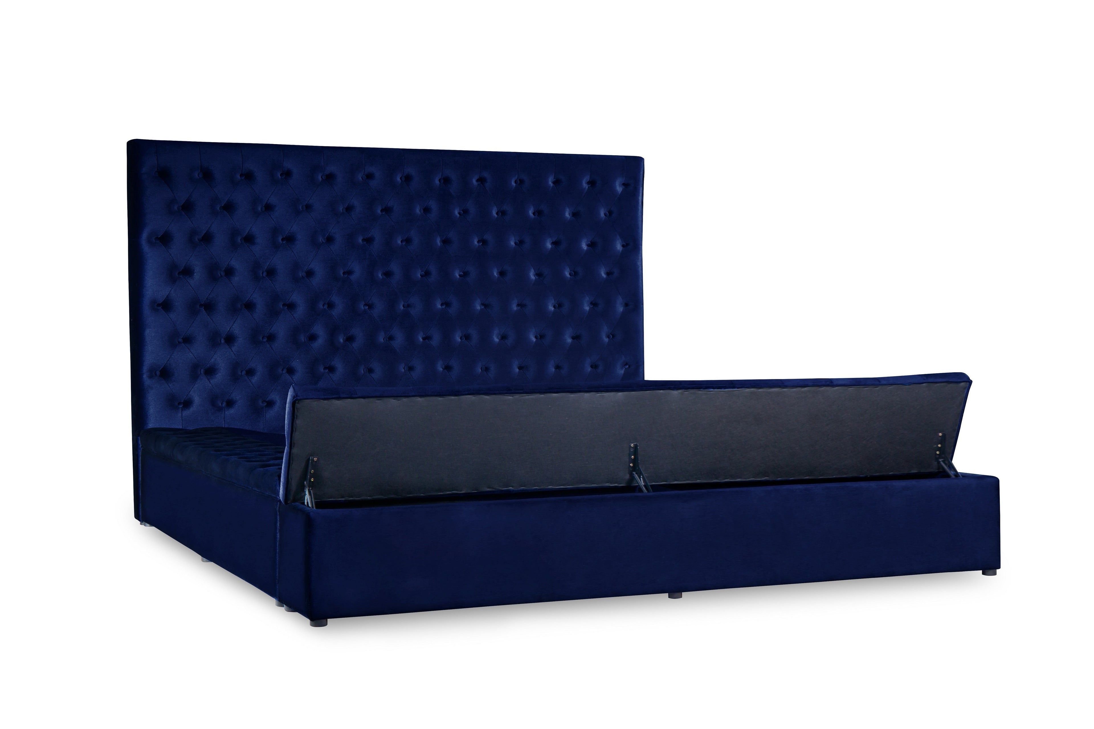 Prague Blue Velvet Queen Upholstered Storage Platform Bed - SET | SH250BLU-1 | SH250BLU-2 | SH250BLU-3 - Bien Home Furniture & Electronics