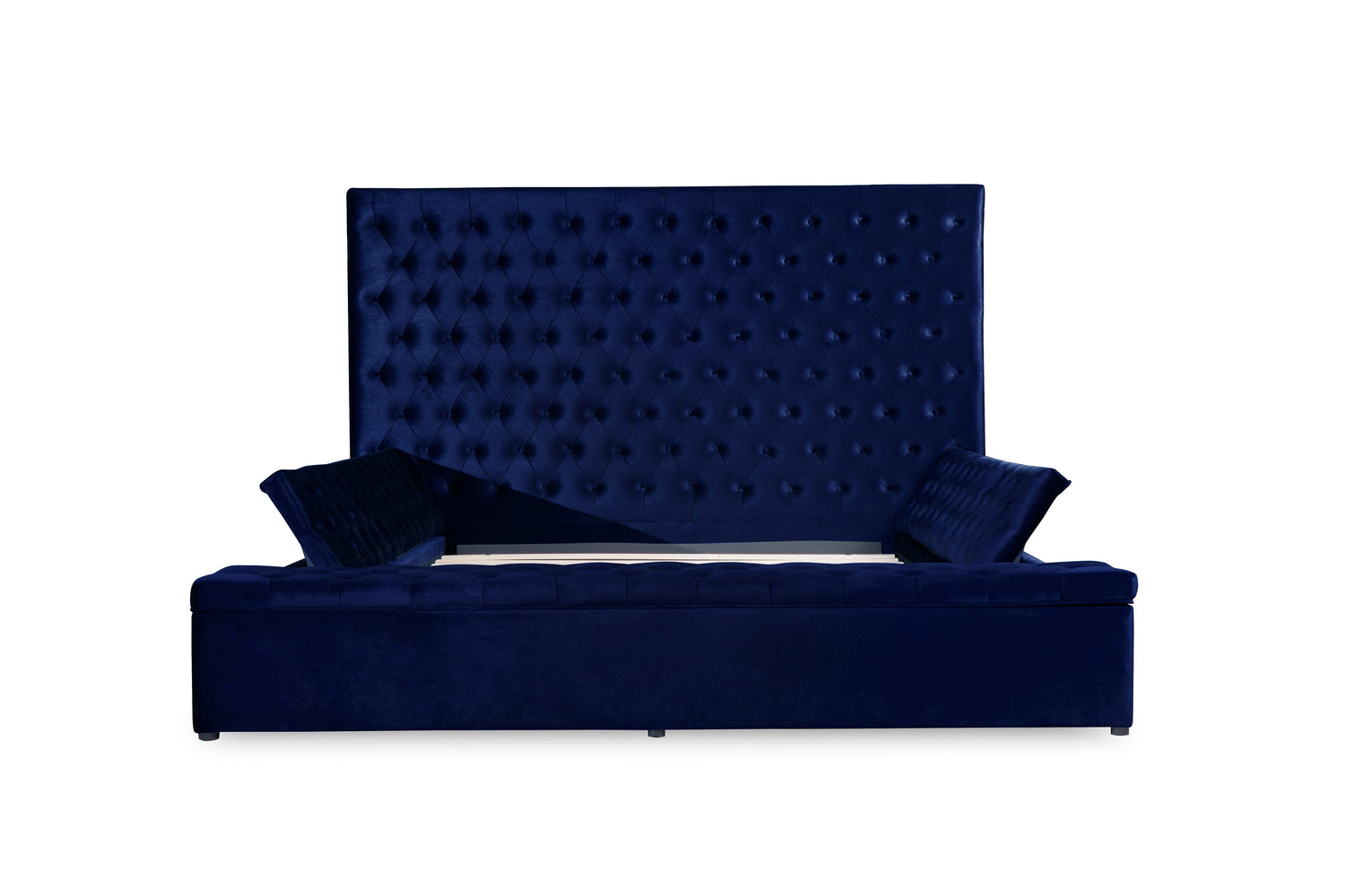 Prague Blue Velvet Queen Upholstered Storage Platform Bed - SET | SH250BLU-1 | SH250BLU-2 | SH250BLU-3 - Bien Home Furniture & Electronics
