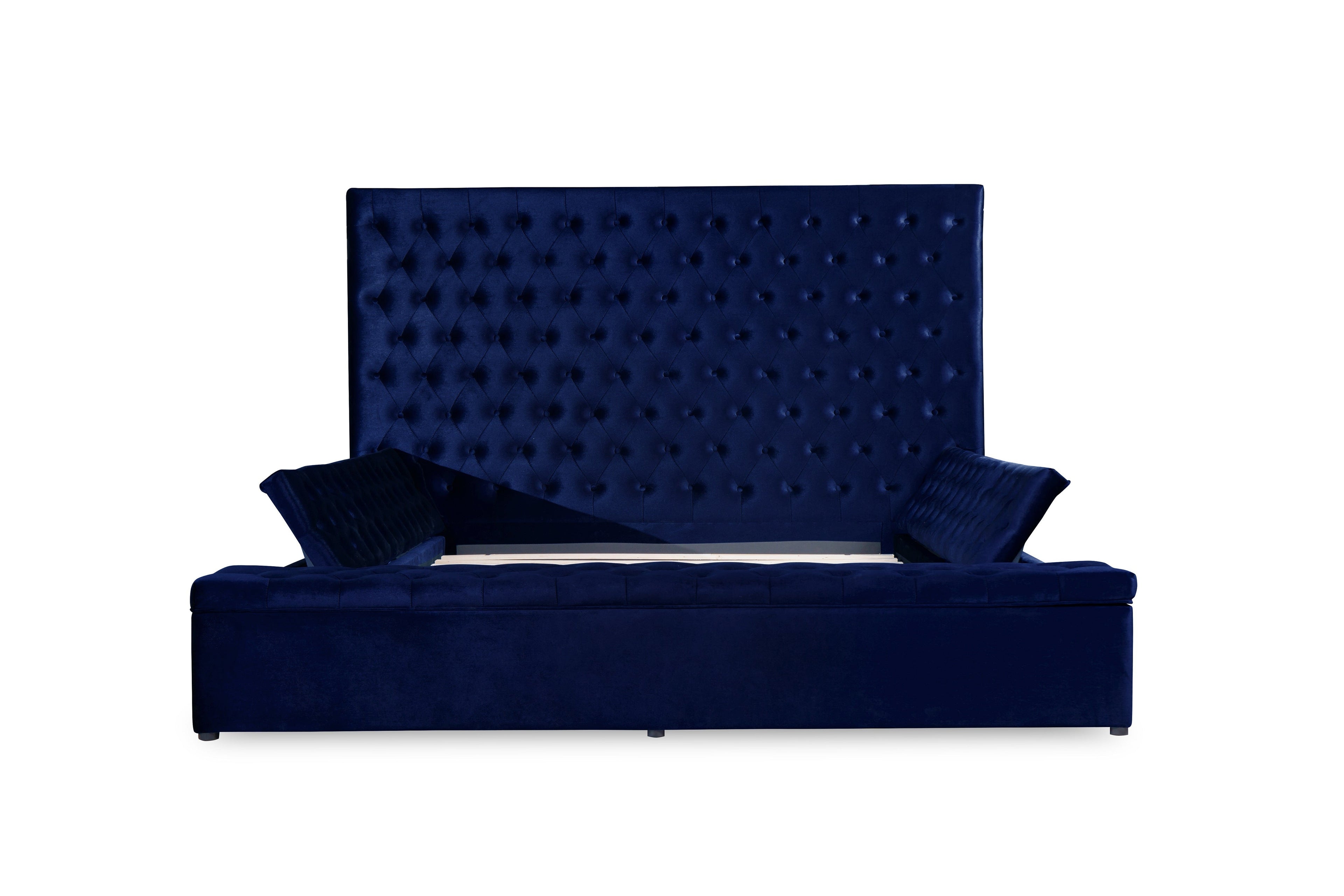 Prague Blue Velvet Queen Upholstered Storage Platform Bed - SET | SH250BLU-1 | SH250BLU-2 | SH250BLU-3 - Bien Home Furniture & Electronics