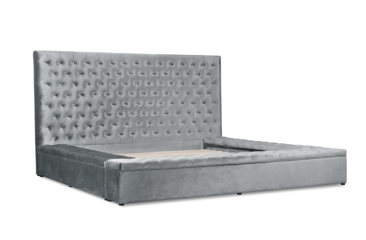 Prague Gray Velvet King Upholstered Storage Platform Bed - SET | SH250GRYK-1 | SH250GRYK-2 | SH250GRYK-3EK - Bien Home Furniture &amp; Electronics