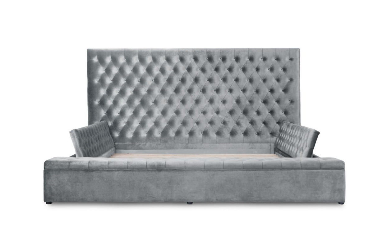 Prague Gray Velvet King Upholstered Storage Platform Bed - SET | SH250GRYK-1 | SH250GRYK-2 | SH250GRYK-3EK - Bien Home Furniture & Electronics