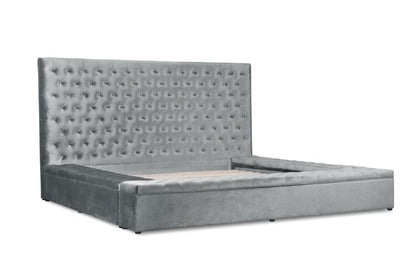 Prague Gray Velvet Queen Upholstered Storage Platform Bed - SET | SH250GRY-1 | SH250GRY-2 | SH250GRY-3 - Bien Home Furniture &amp; Electronics