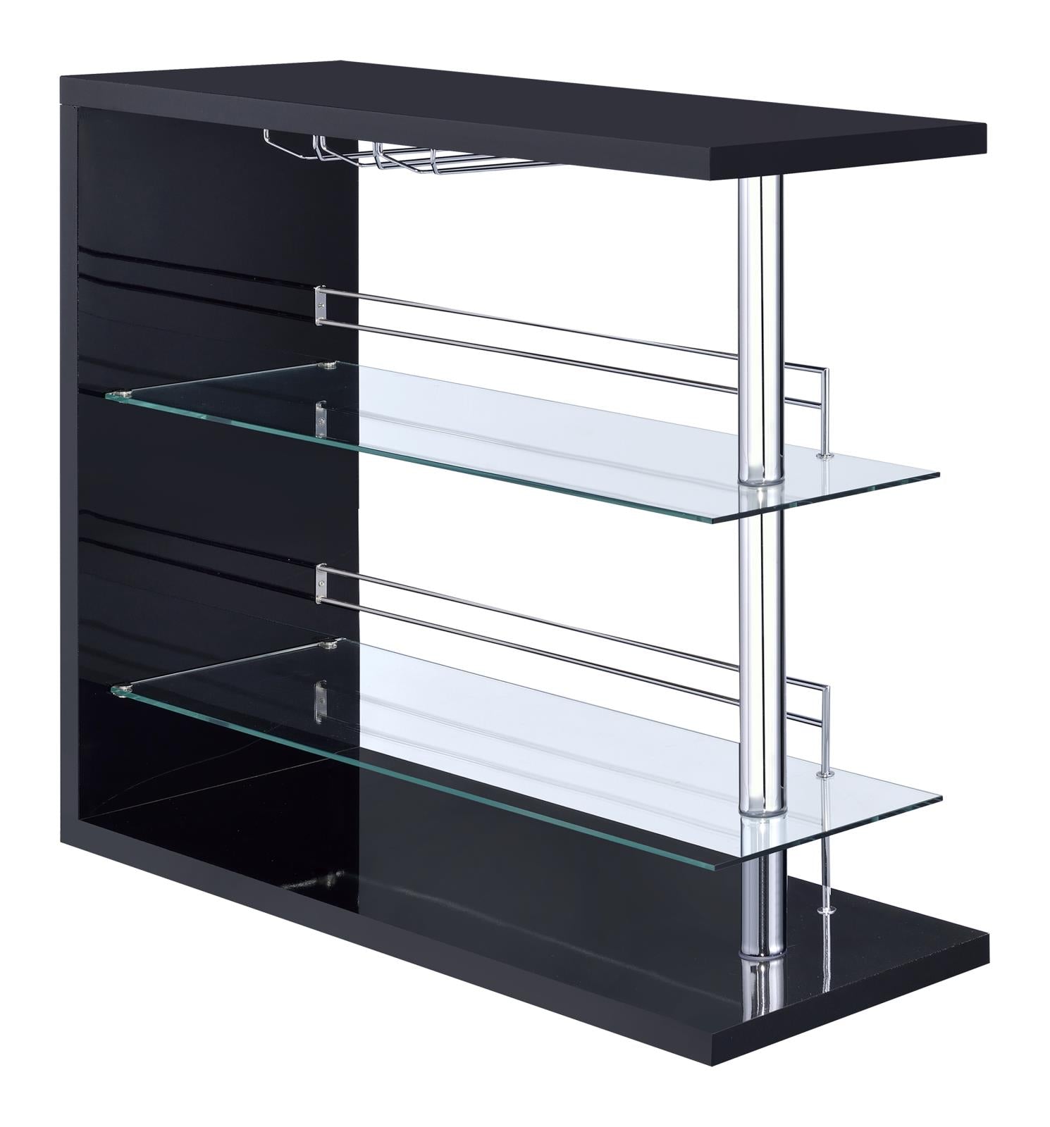 Prescott Glossy Black Rectangular 2-Shelf Bar Unit - 100165 - Bien Home Furniture & Electronics