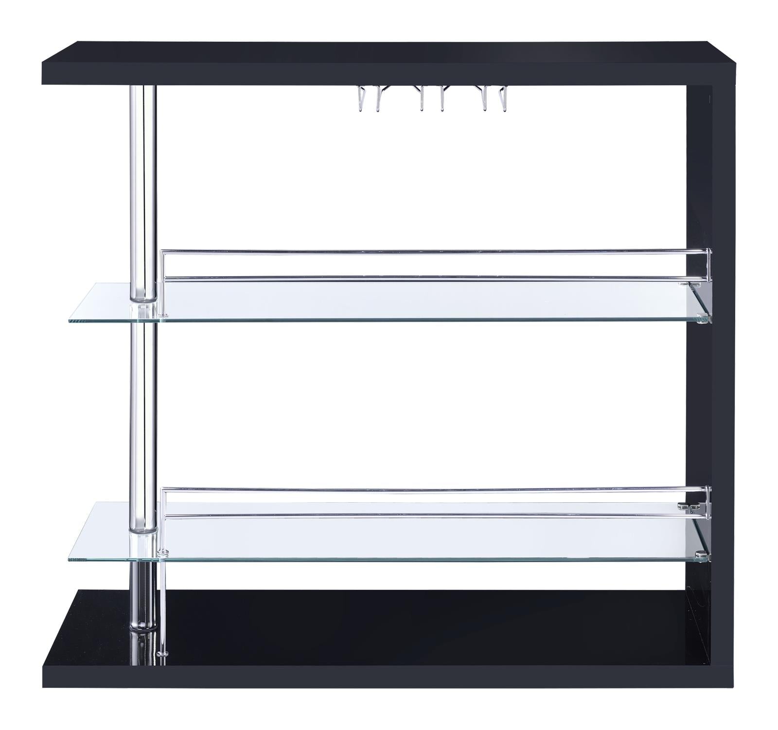 Prescott Glossy Black Rectangular 2-Shelf Bar Unit - 100165 - Bien Home Furniture & Electronics