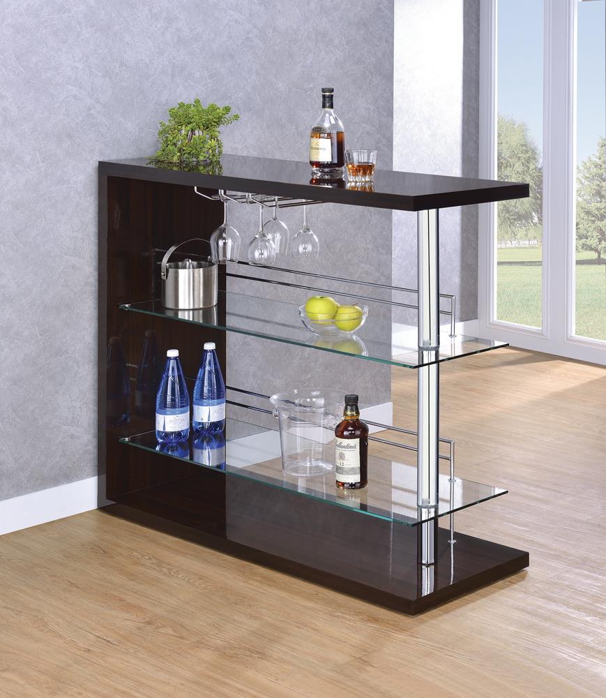 Prescott Glossy Cappuccino Rectangular 2-Shelf Bar Unit - 100166 - Bien Home Furniture &amp; Electronics