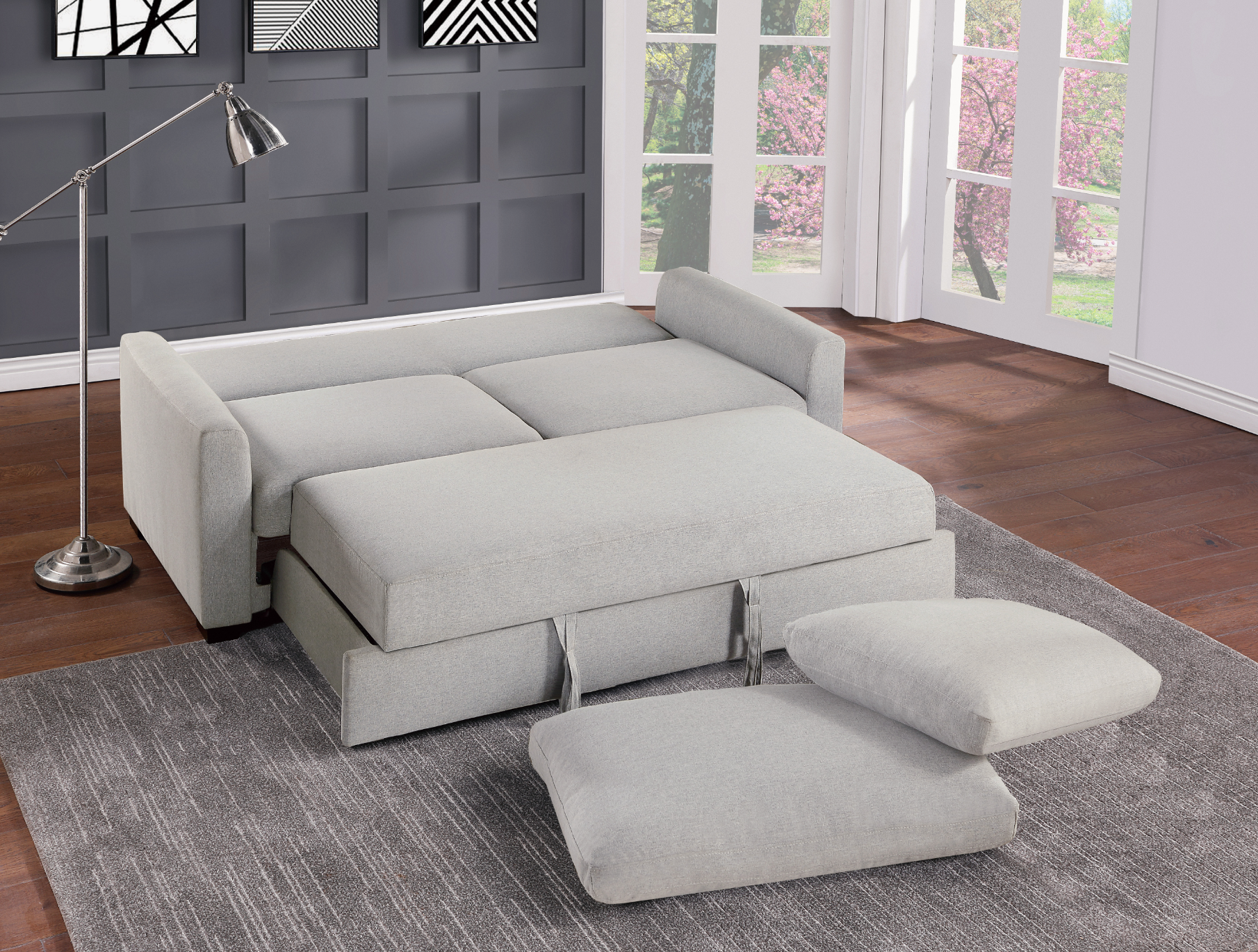 Price Gray Convertible Studio Sofa with Pull-out Bed - 9525RF-3CL - Bien Home Furniture & Electronics