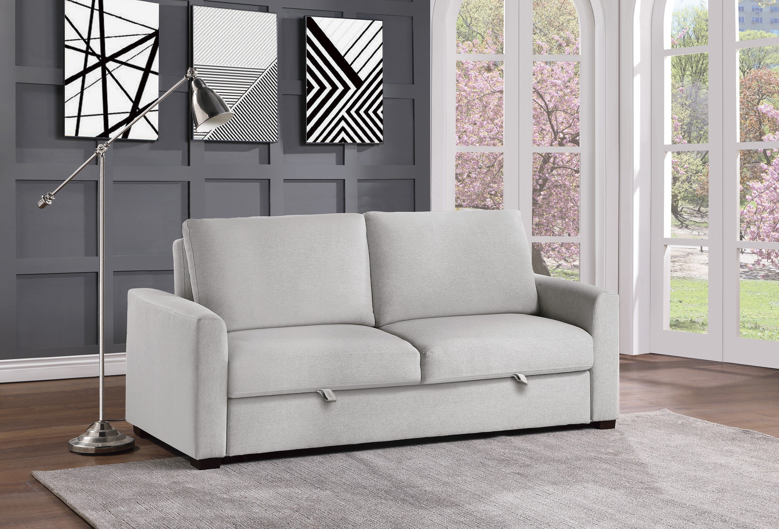 Price Gray Convertible Studio Sofa with Pull-out Bed - 9525RF-3CL - Bien Home Furniture & Electronics